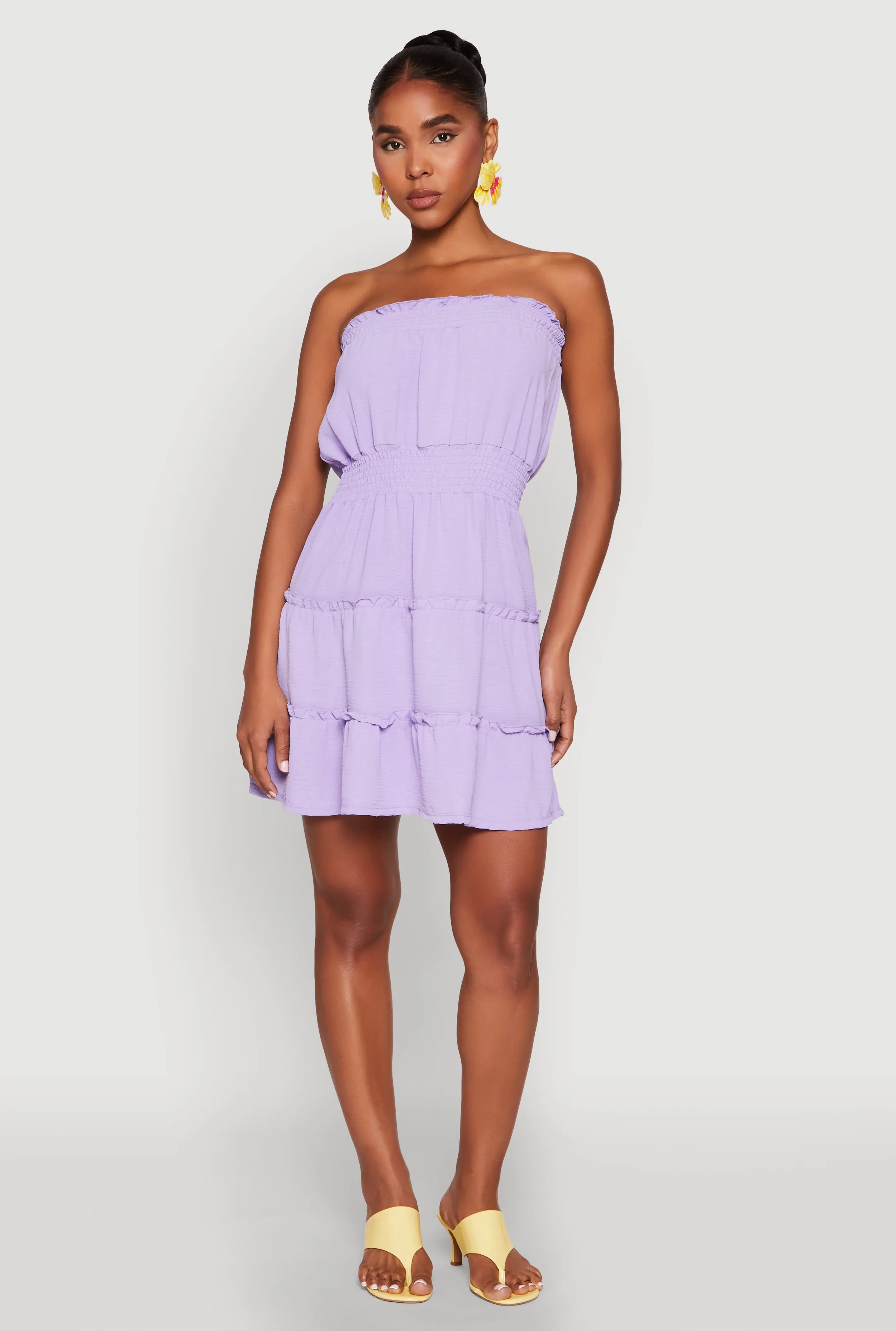 Strapless Smocked Tiered Mini Dress sold by Rainbow