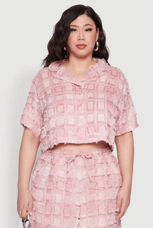 Plus Size Spoon Jeans Plaid Frayed Shirt sold by Rainbow