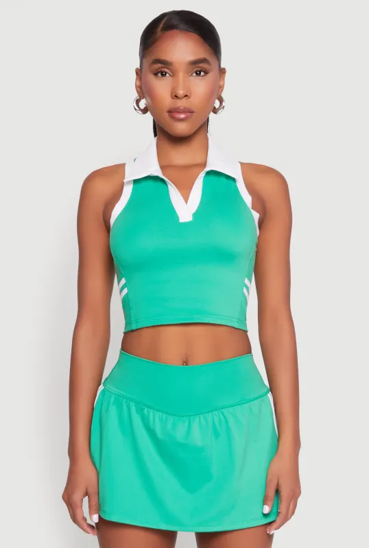 Varsity Stripe Sleeveless Cropped Polo Top sold by Rainbow