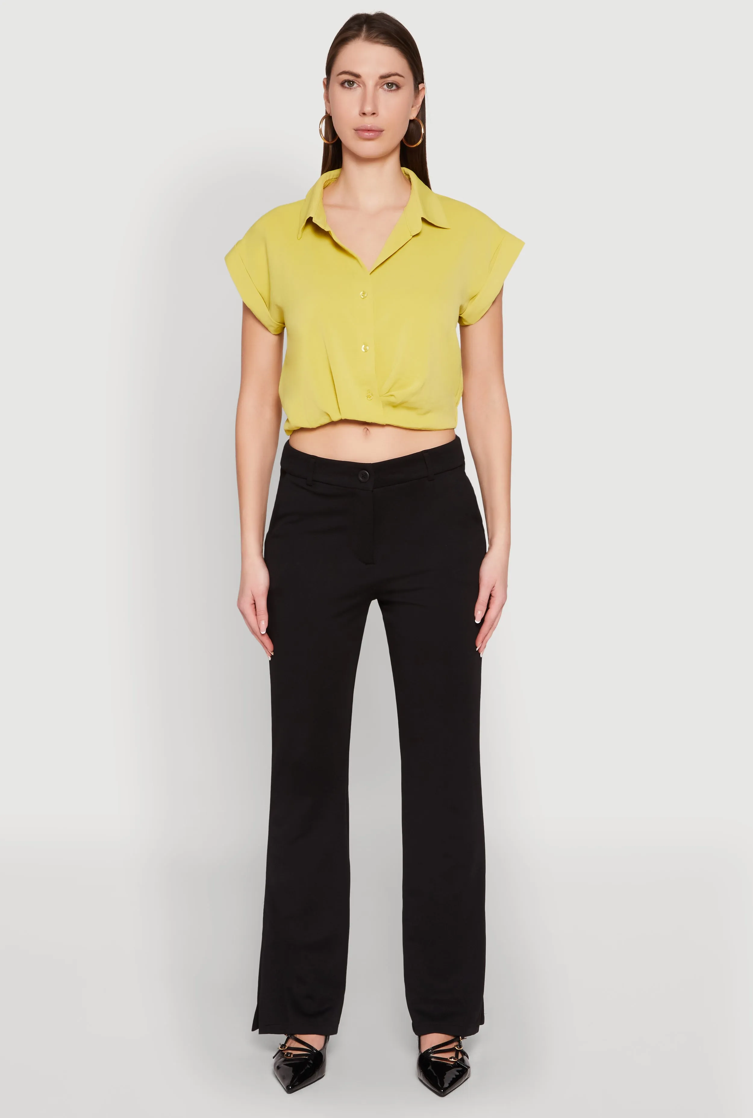 Iris Twist Hem Cropped Shirt sold by Rainbow