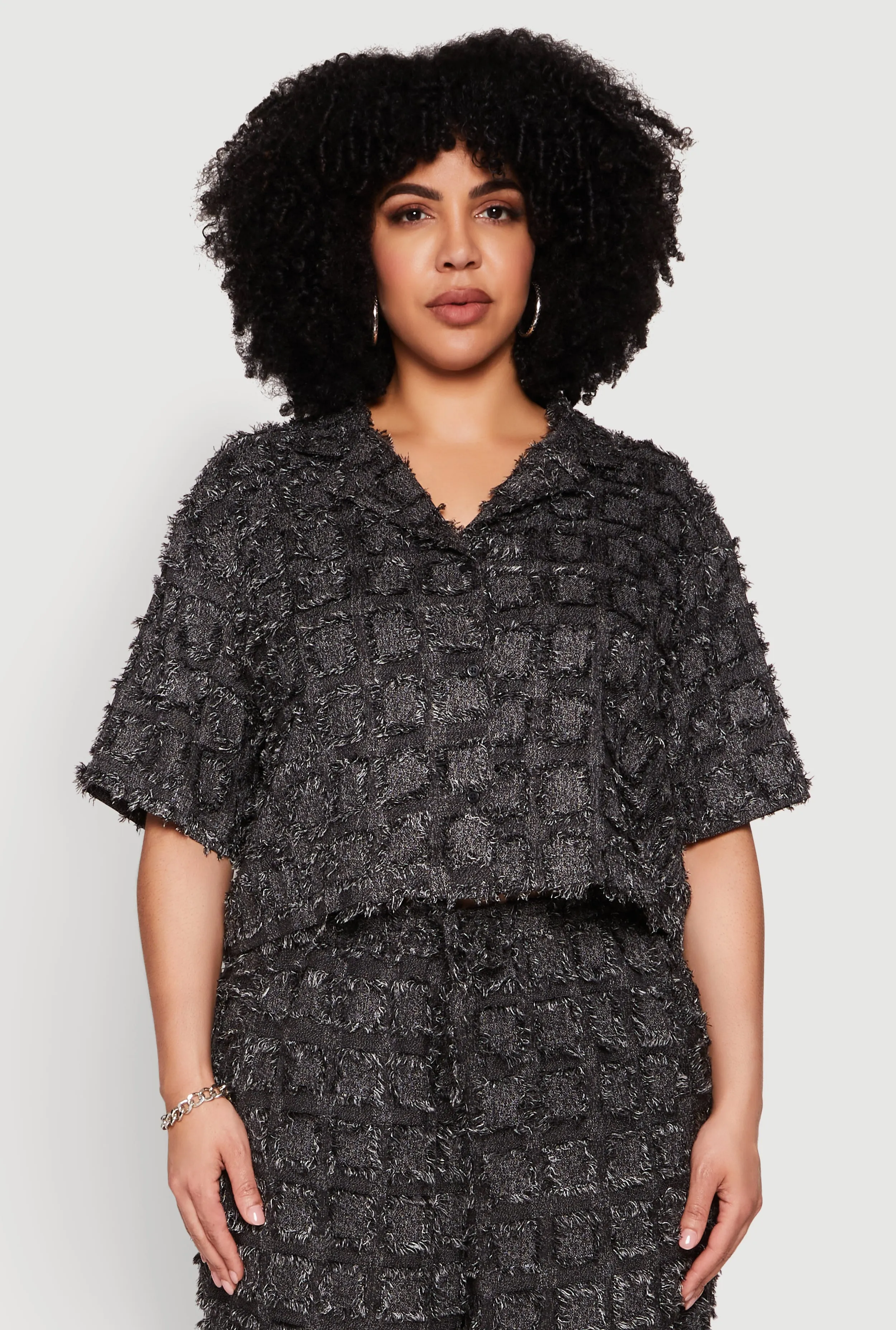 Plus Size Spoon Jeans Plaid Frayed Shirt sold by Rainbow
