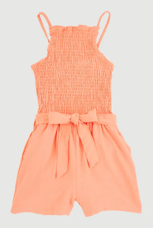 Girls Sleeveless Smocked Romper sold by Rainbow