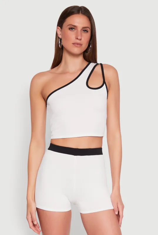 Contrast Trim Keyhole One Shoulder Crop Top sold by Rainbow