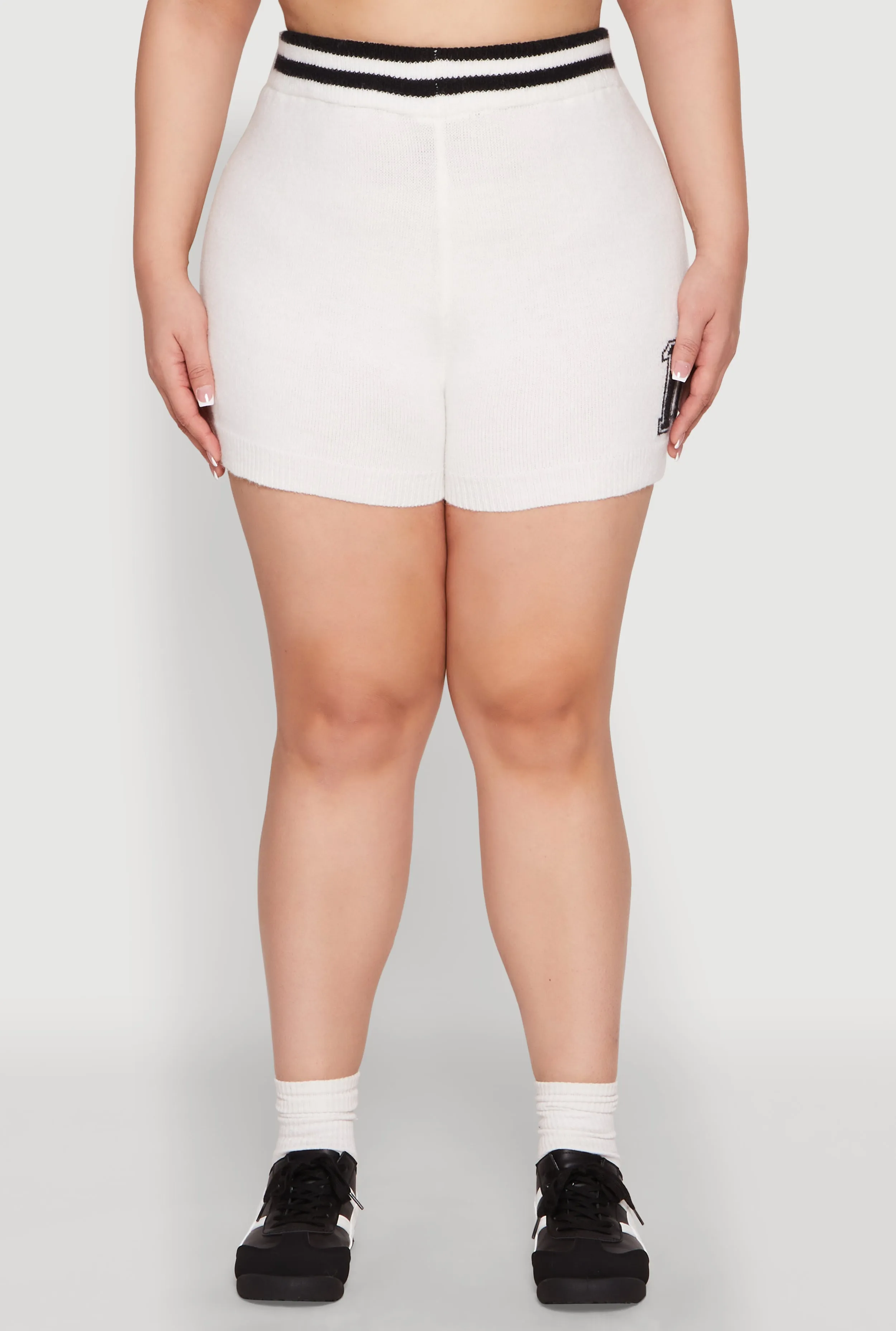 Plus Size Daisy 10 Graphic Varsity Stripe Shorts sold by Rainbow product image thumbnail 3