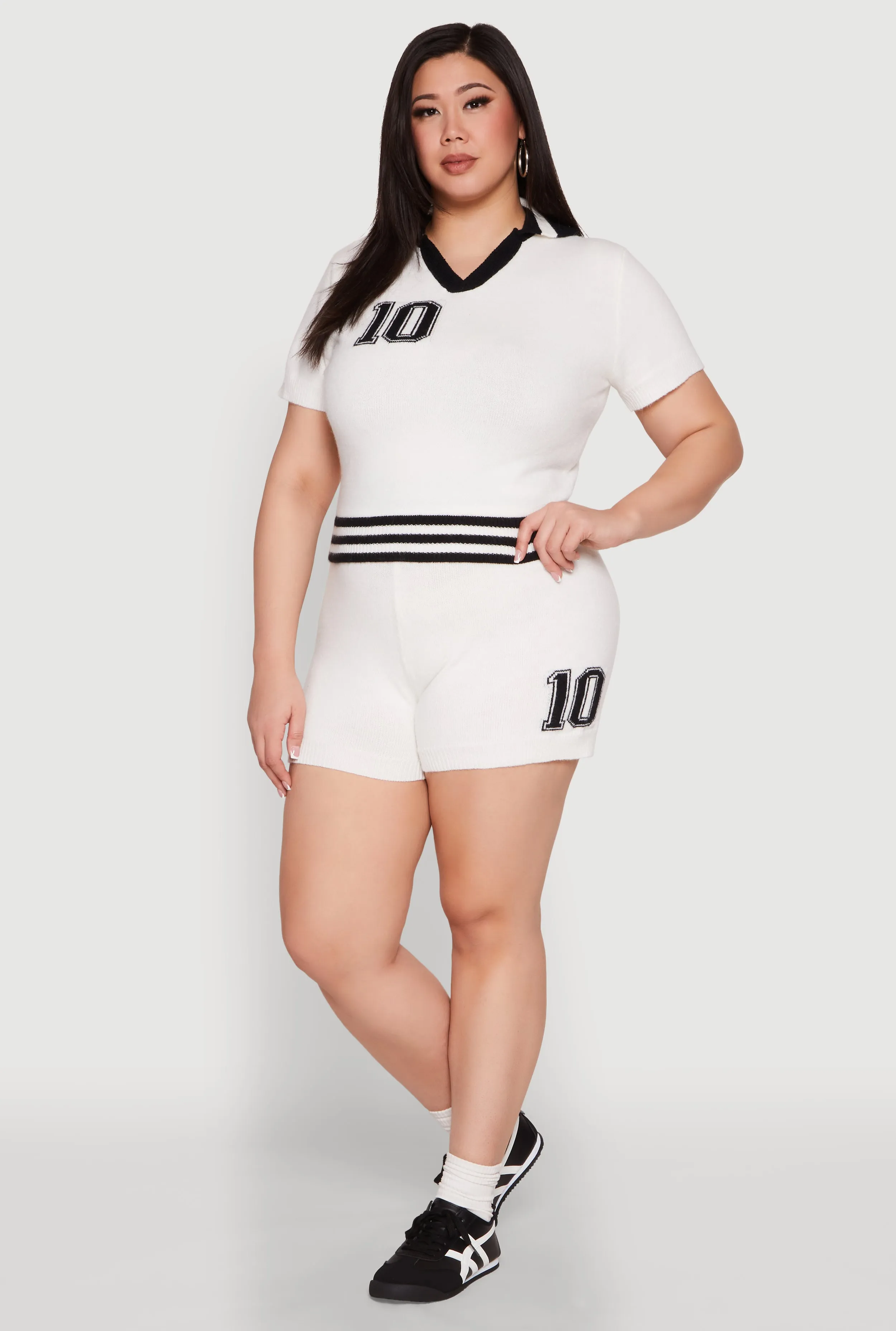 Plus Size Daisy 10 Graphic Varsity Stripe Shorts sold by Rainbow product image thumbnail 2