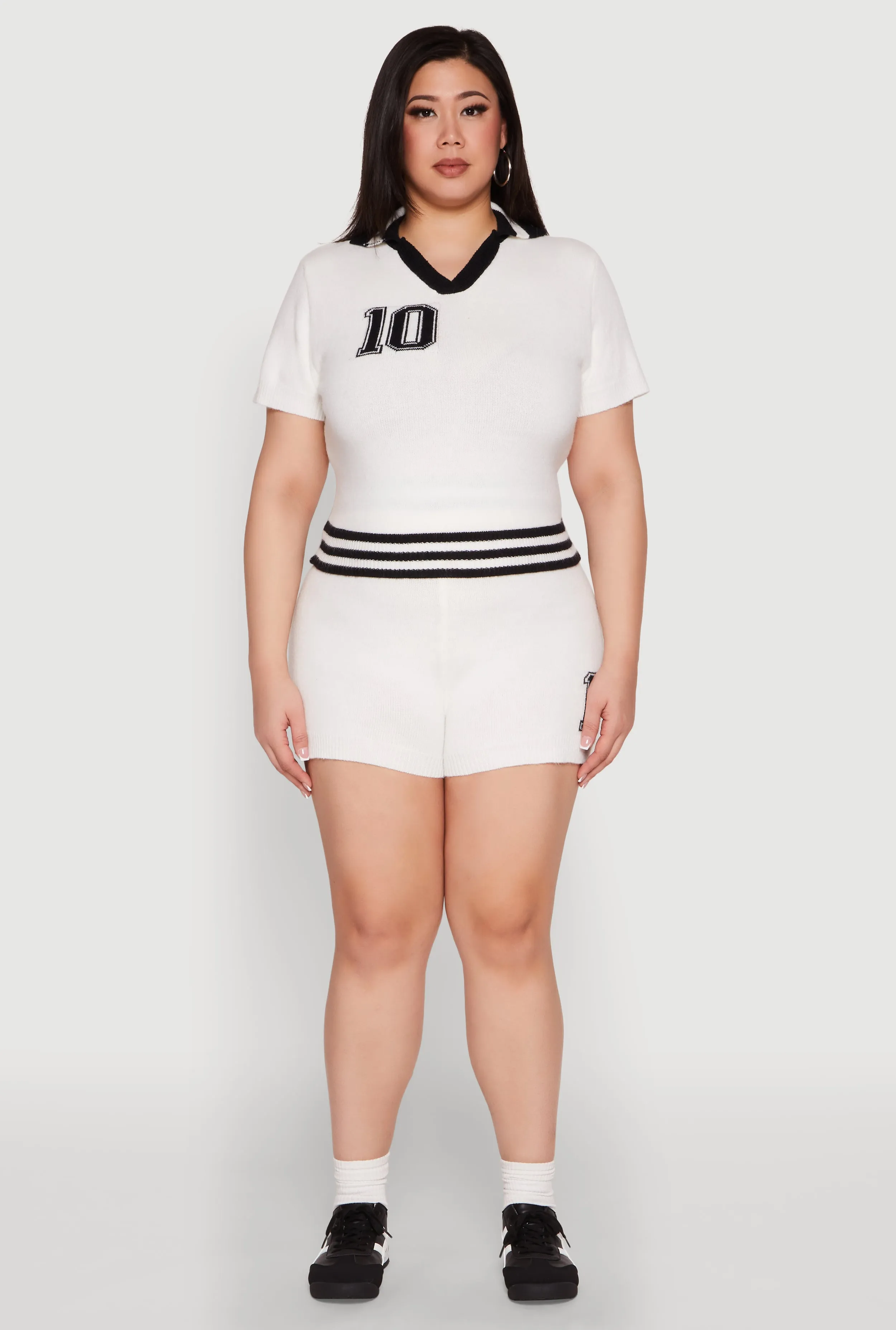 Plus Size Daisy 10 Graphic Varsity Stripe Shorts sold by Rainbow