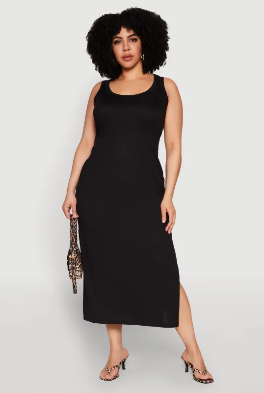 Plus Size Scoop Neck Side Slit Midi Dress sold by Rainbow