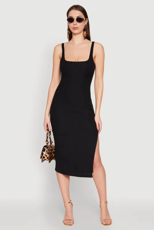 Square Neck Side Slit Tank Dress sold by Rainbow
