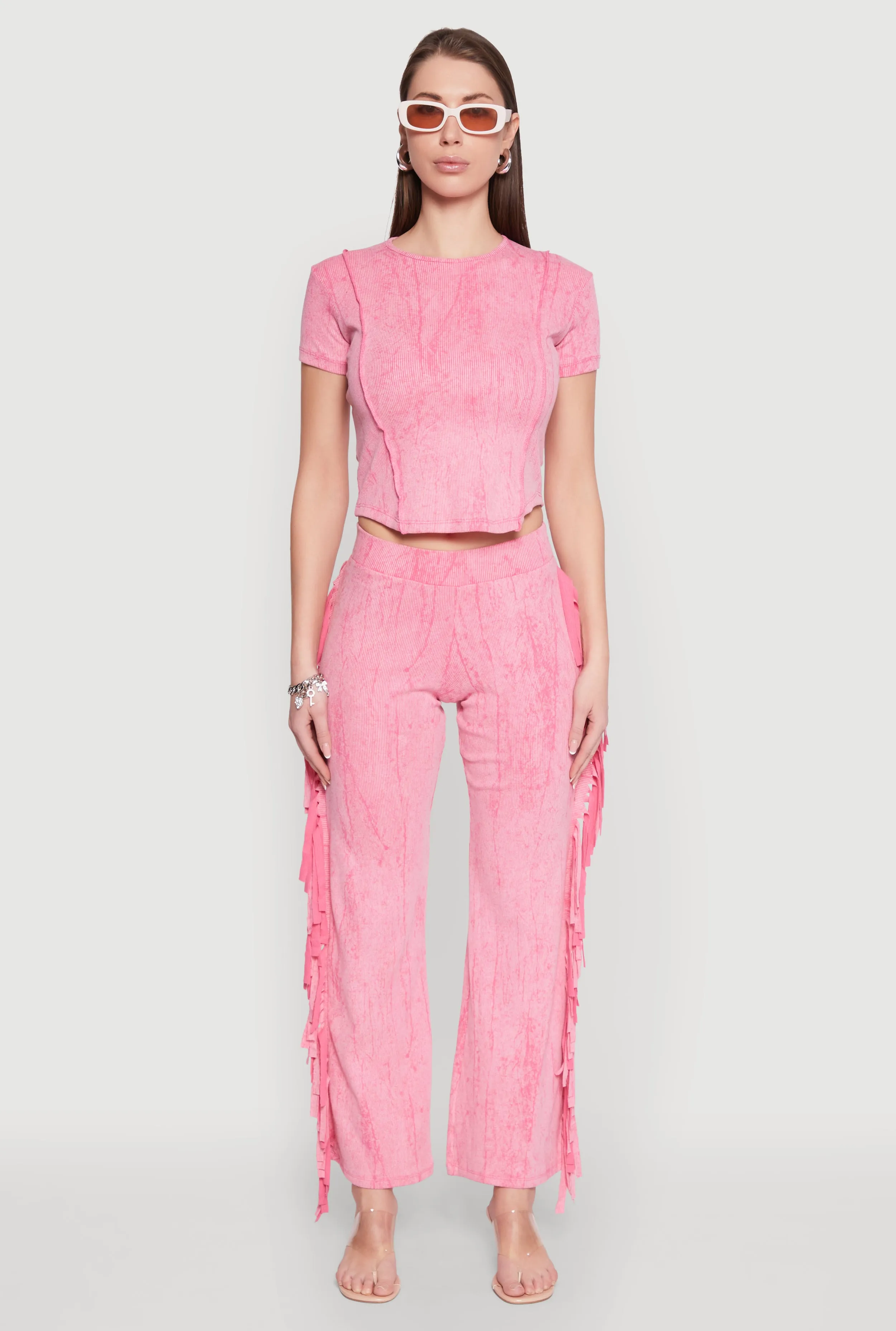 Mineral Wash Rib Knit Fringe Pants sold by Rainbow product image thumbnail 2