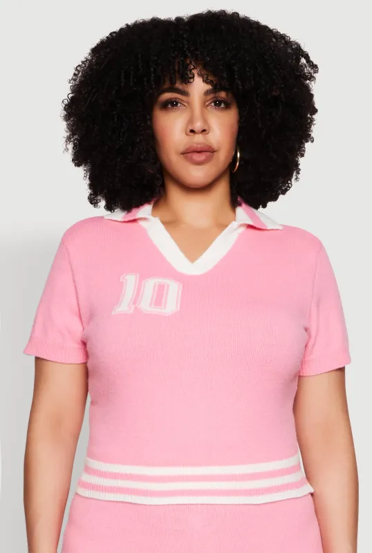 Plus Size Daisy 10 Graphic Varsity Stripe Crop Top sold by Rainbow