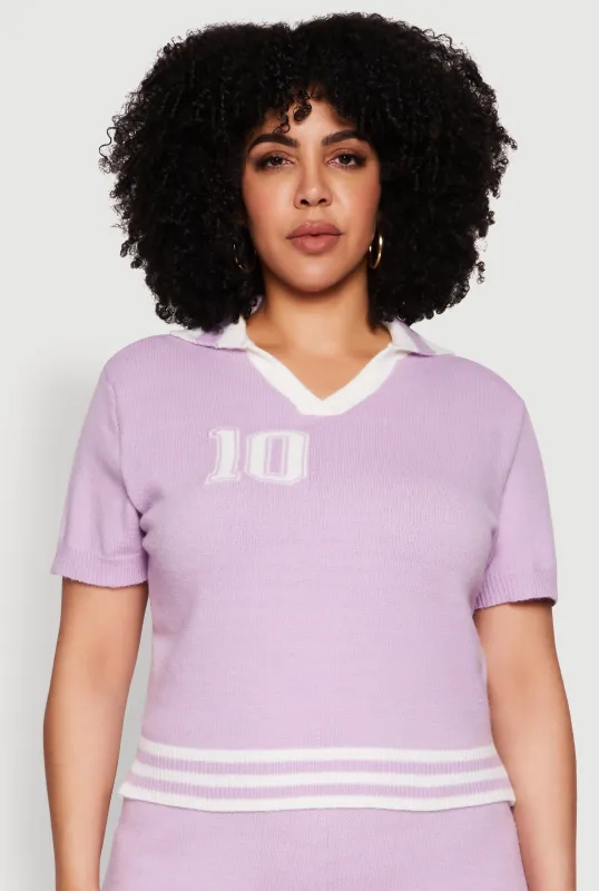 Plus Size Daisy 10 Graphic Varsity Stripe Crop Top sold by Rainbow