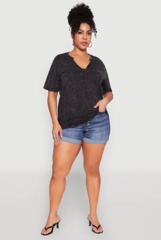 Plus Size Notch Neck T Shirt sold by Rainbow