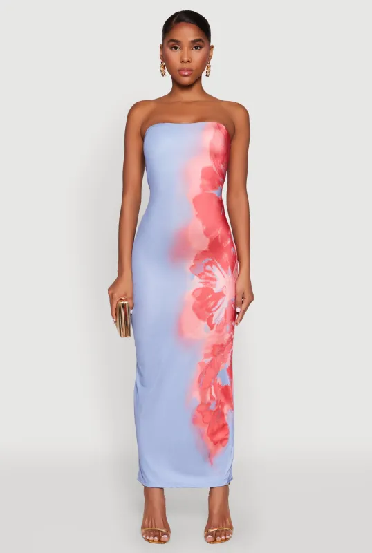 Ombre Floral Maxi Tube Dress sold by Rainbow