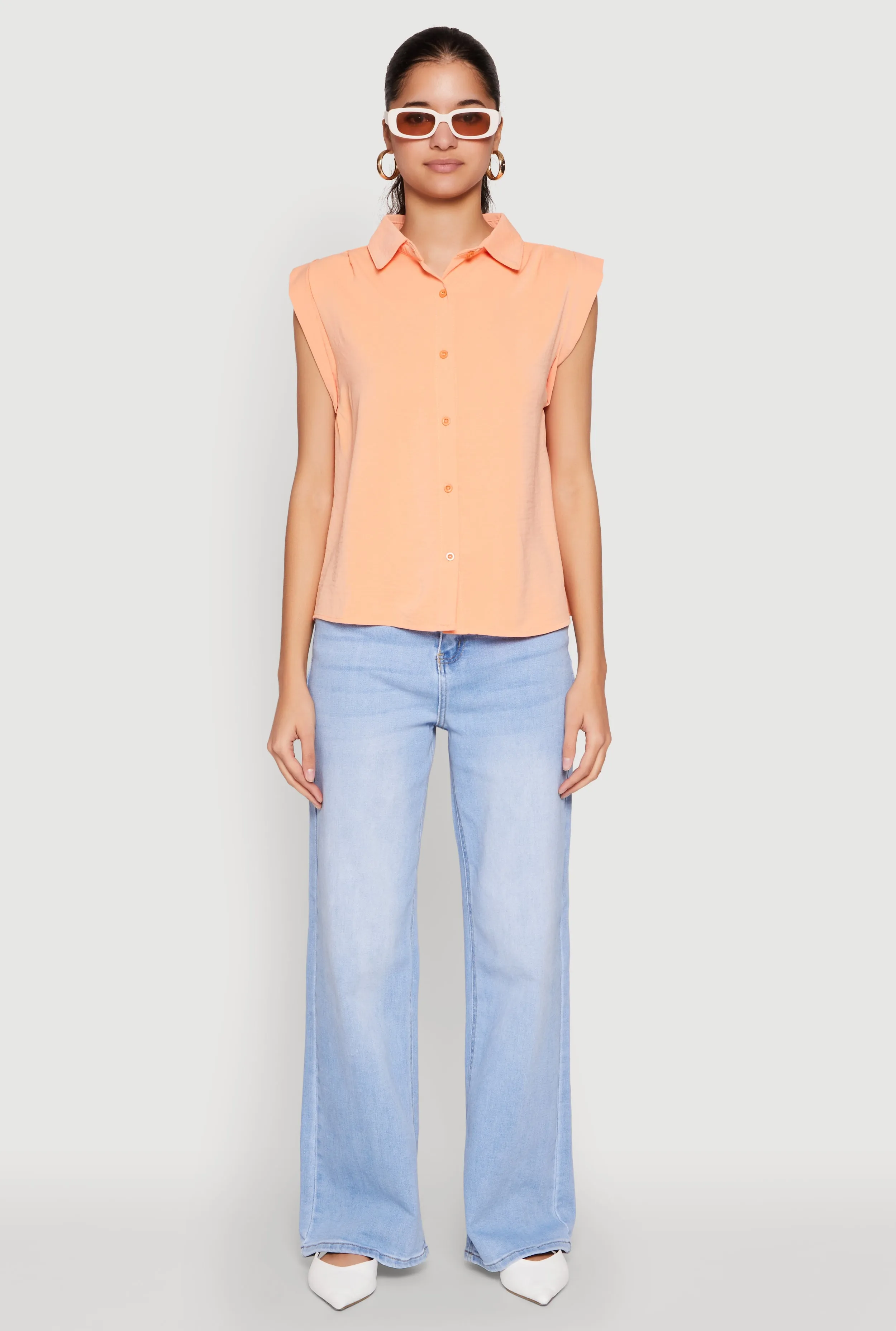 Cap Sleeve Button Front Shirt sold by Rainbow