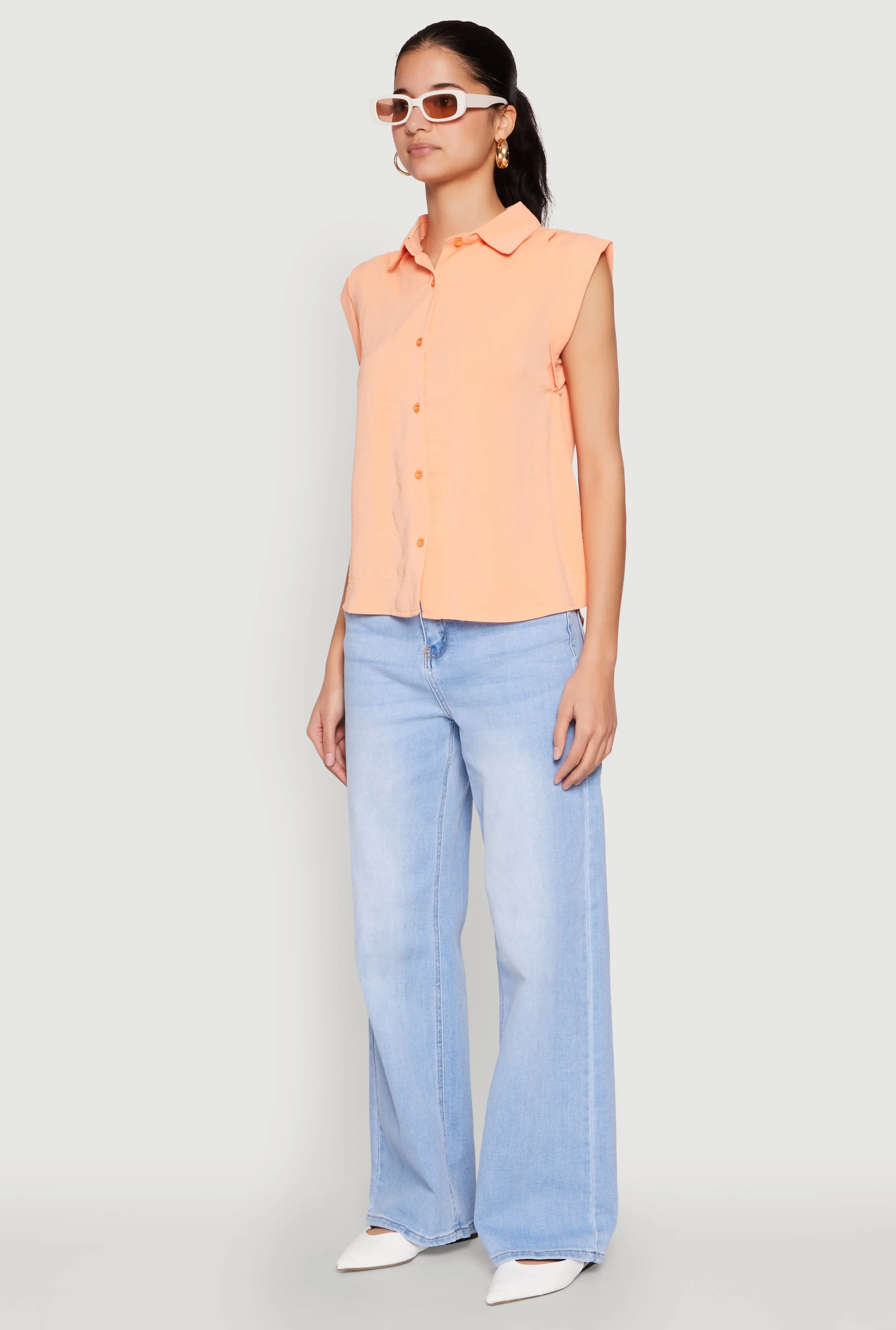 Cap Sleeve Button Front Shirt sold by Rainbow product image thumbnail 5