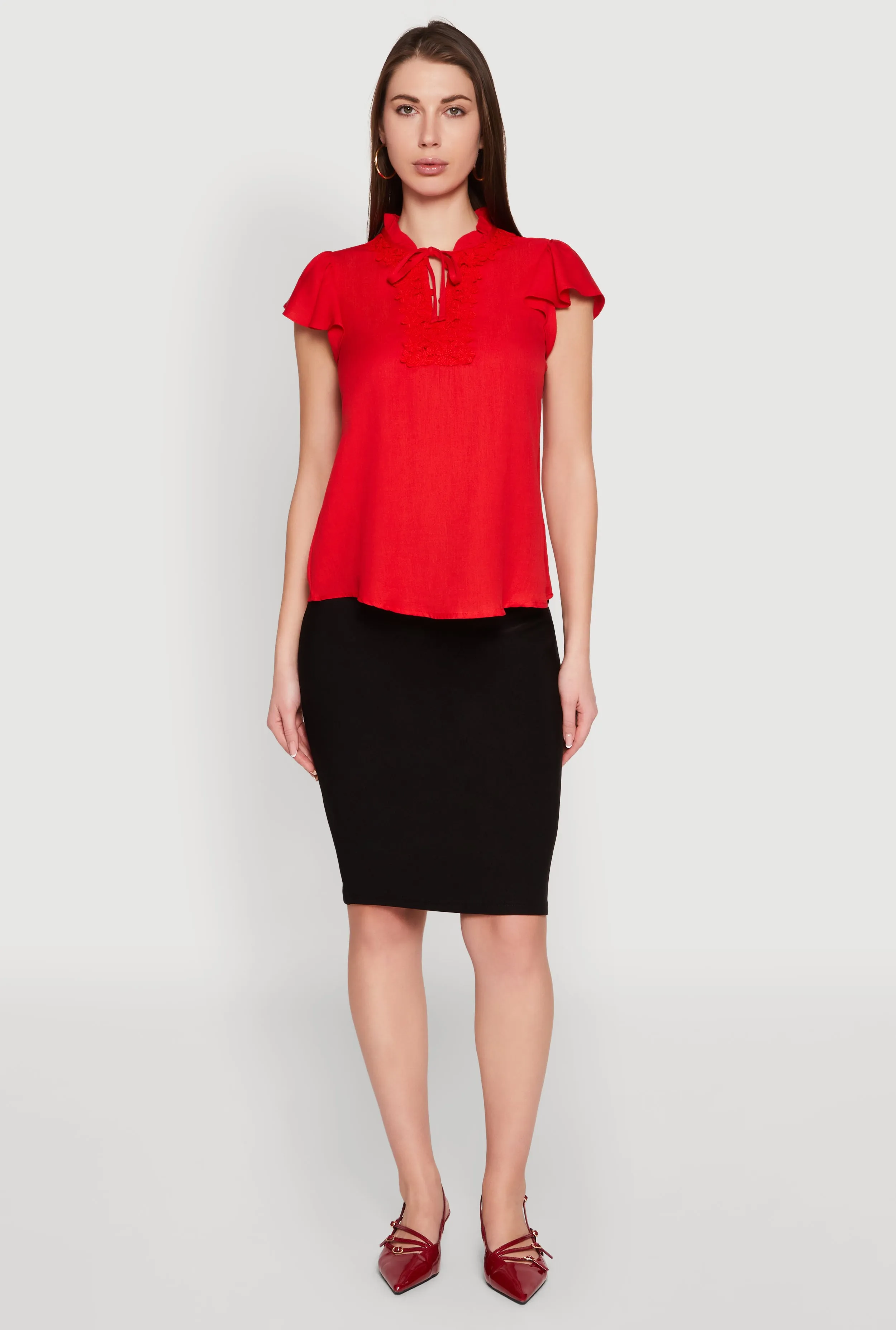 Iris Crochet Detail Flounce Sleeve Blouse sold by Rainbow product image thumbnail 3