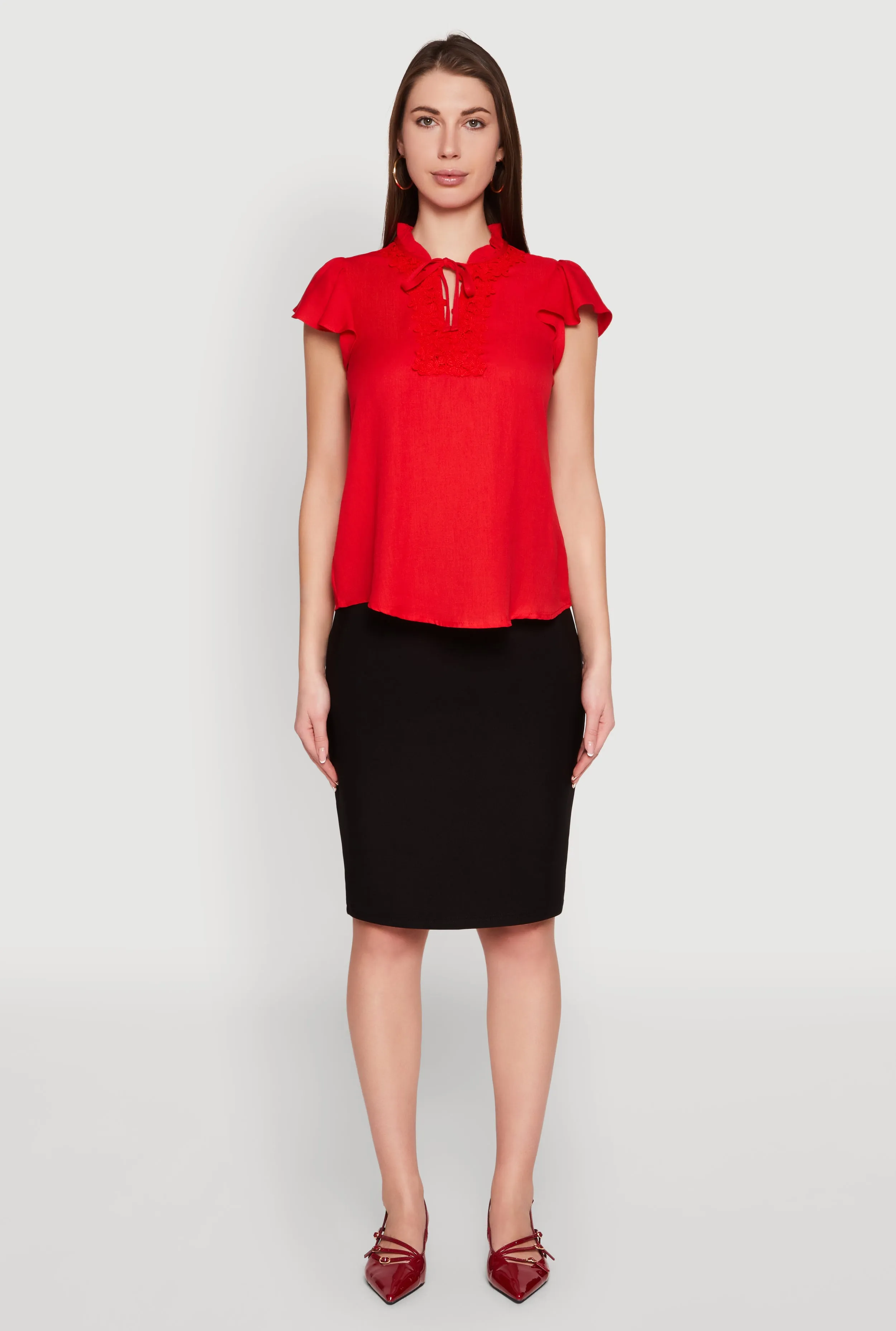 Iris Crochet Detail Flounce Sleeve Blouse sold by Rainbow