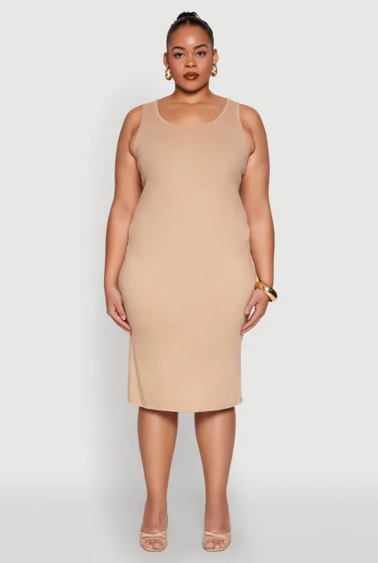 Plus Size Scoop Neck Midi Dress sold by Rainbow