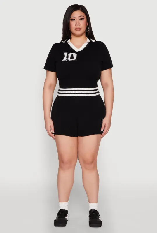 Plus Size Daisy 10 Graphic Varsity Stripe Shorts sold by Rainbow
