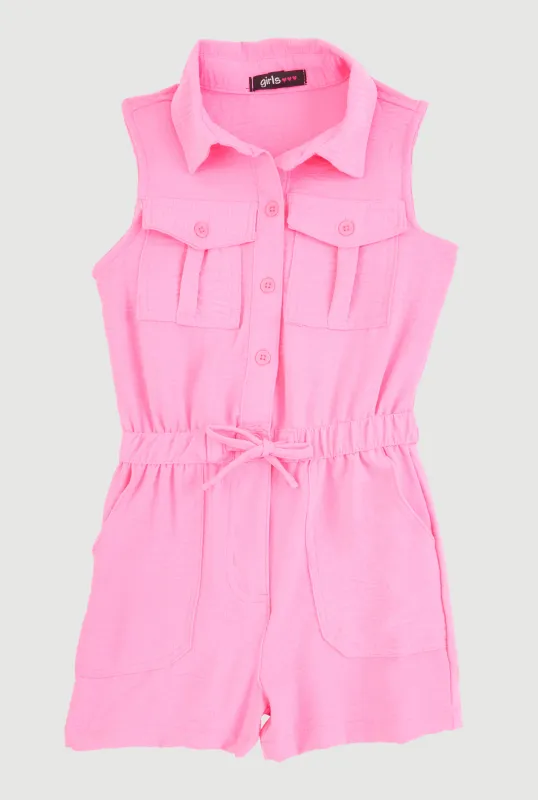 Little Girls Sleeveless Button Front Romper sold by Rainbow