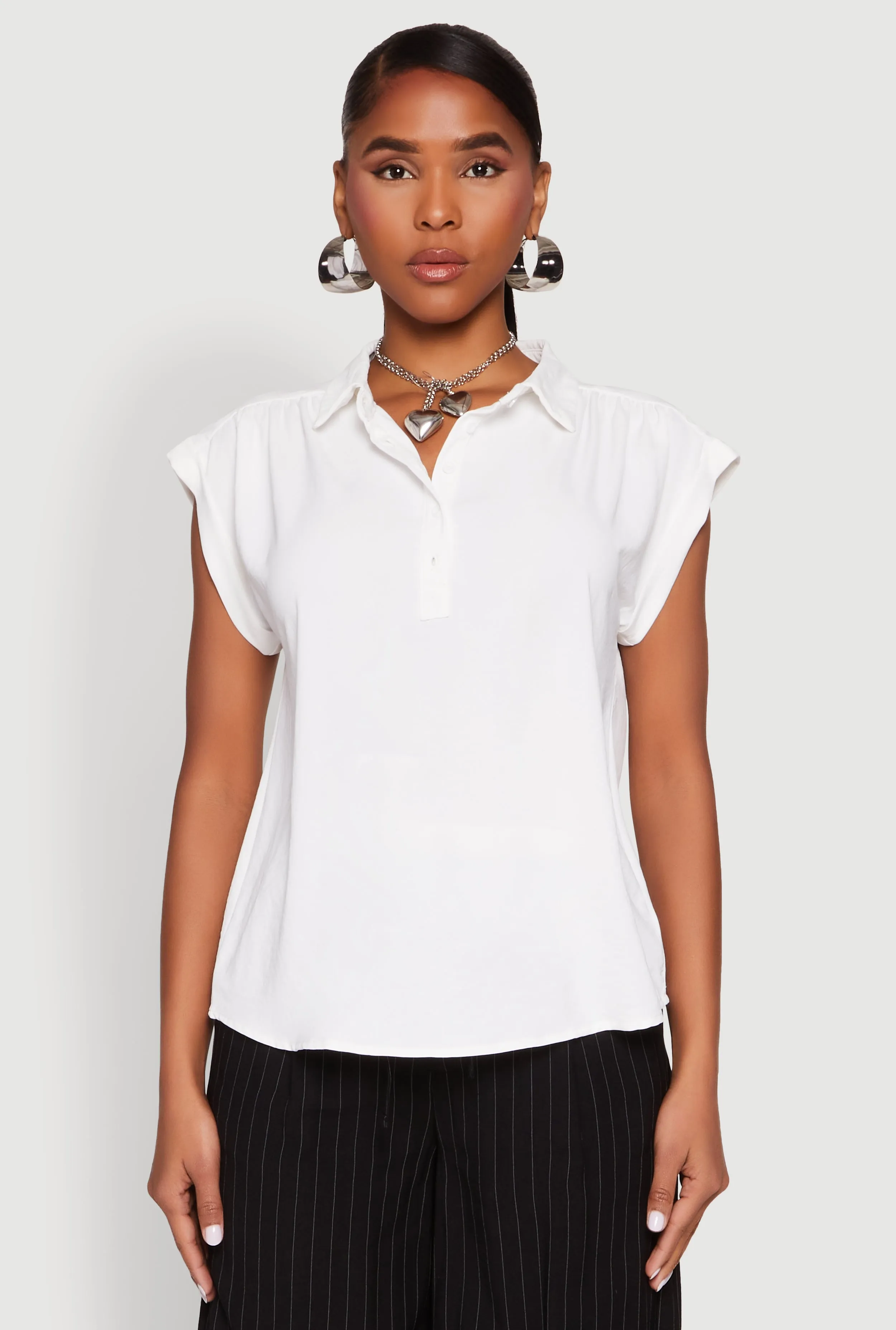 Cap Sleeve Button Front Shirt sold by Rainbow product image thumbnail 2