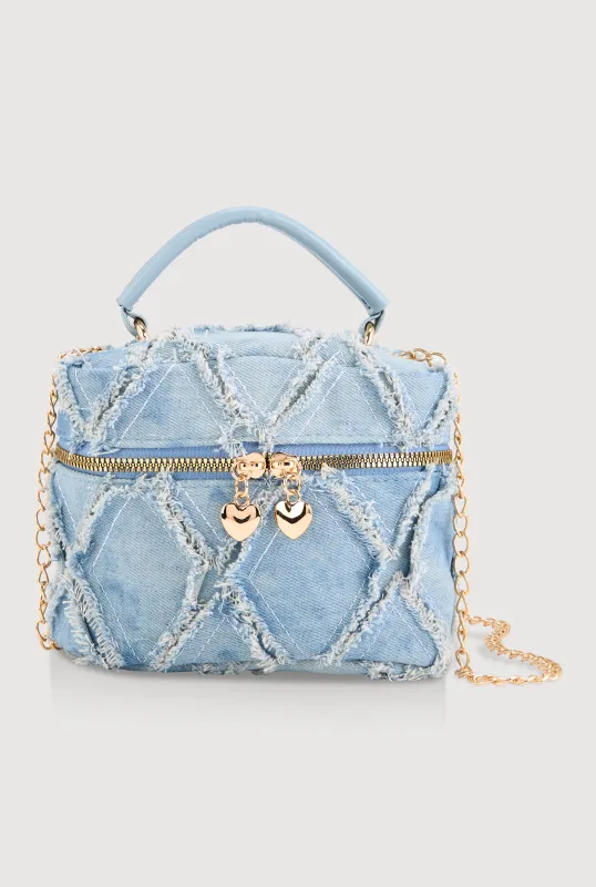 Decorative Stitch Denim Convertible Crossbody Handbag made by Rainbow