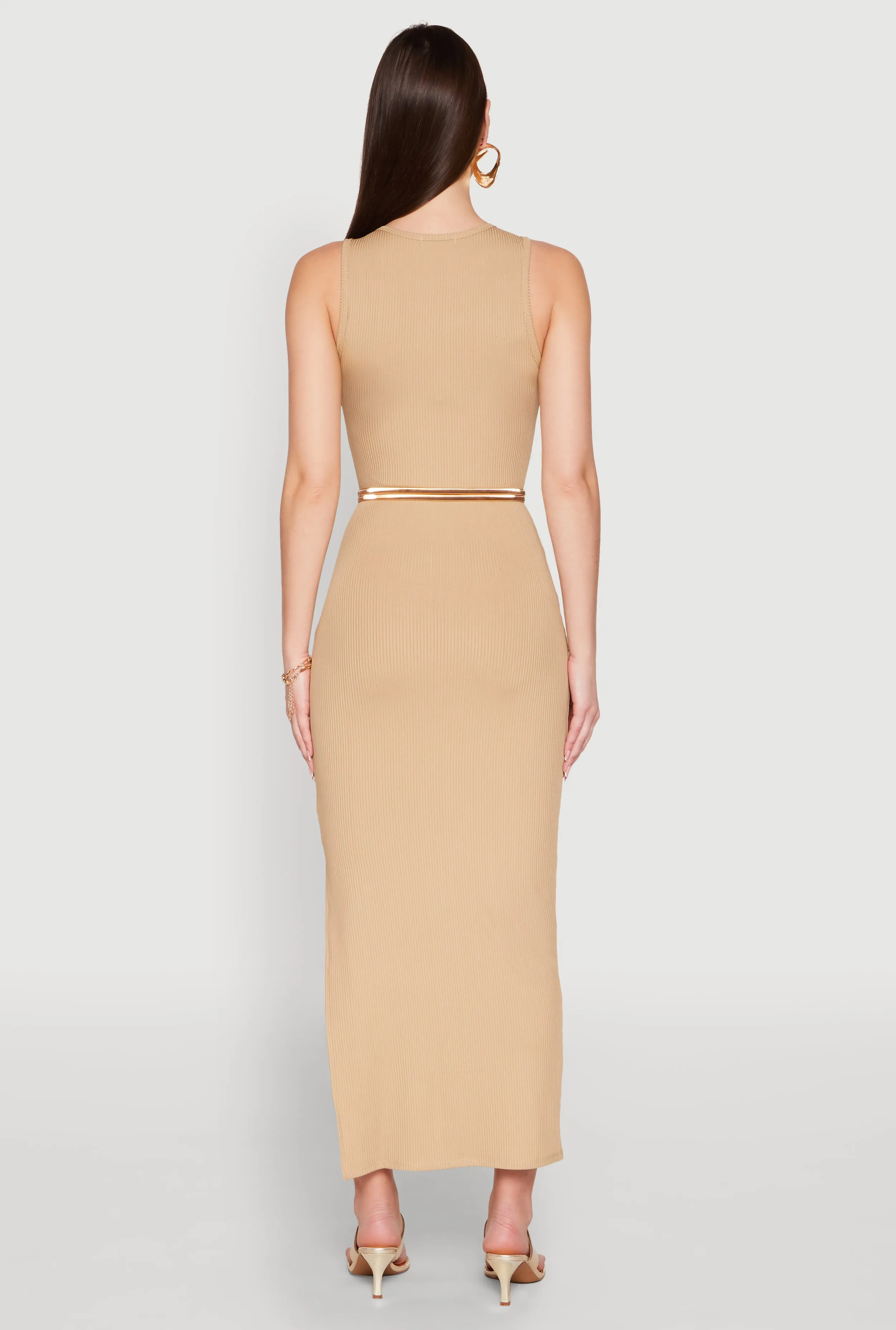 Crew Neck Rib Knit Side Slit Maxi Dress sold by Rainbow product image thumbnail 5