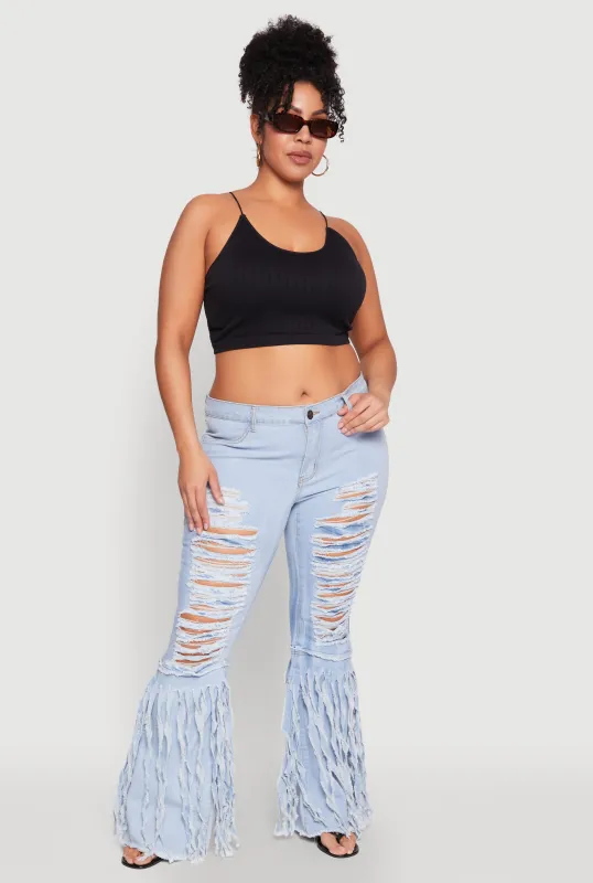 Plus Size Frayed Fringe Distressed Jeans sold by Rainbow