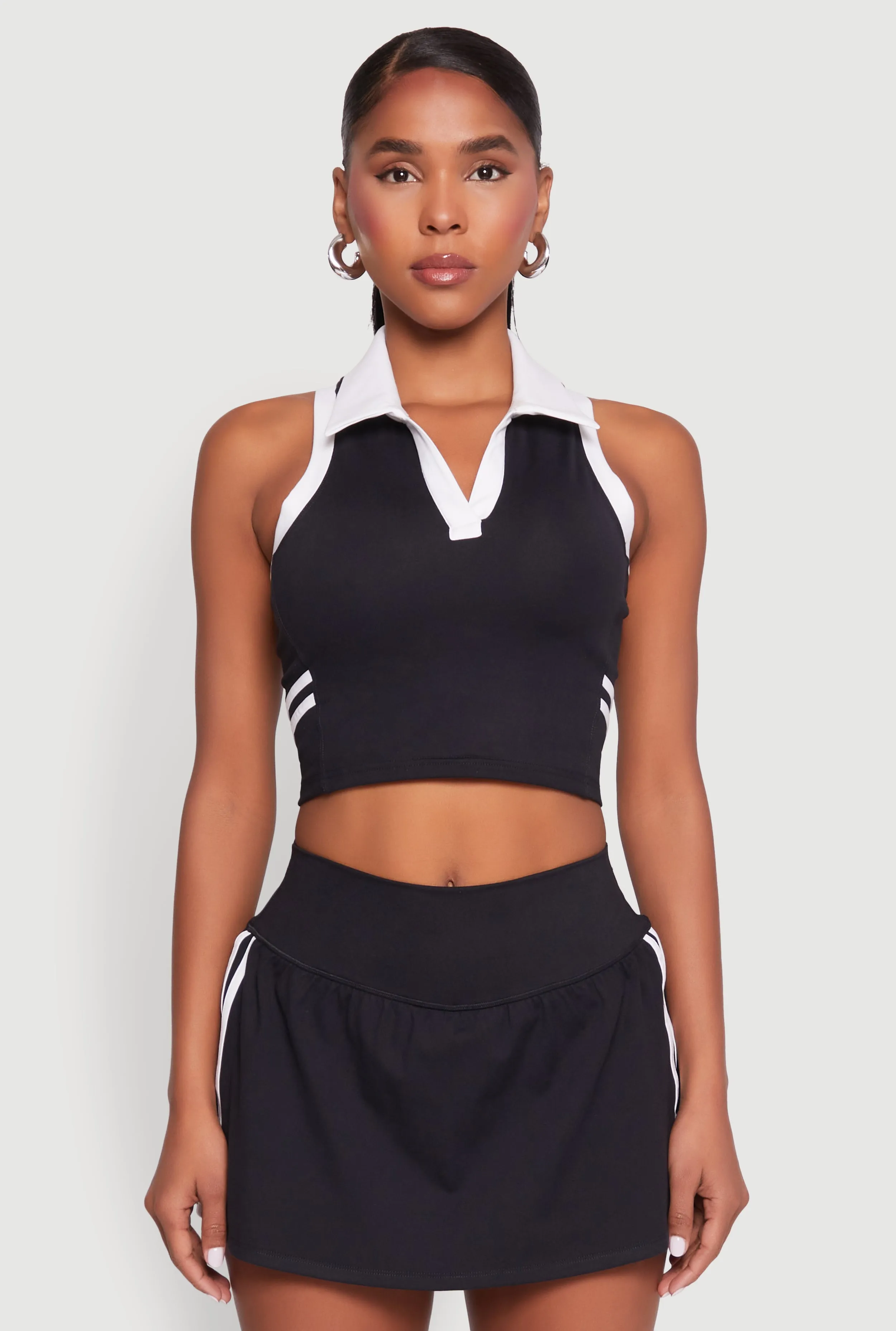 Varsity Stripe Sleeveless Cropped Polo Top sold by Rainbow