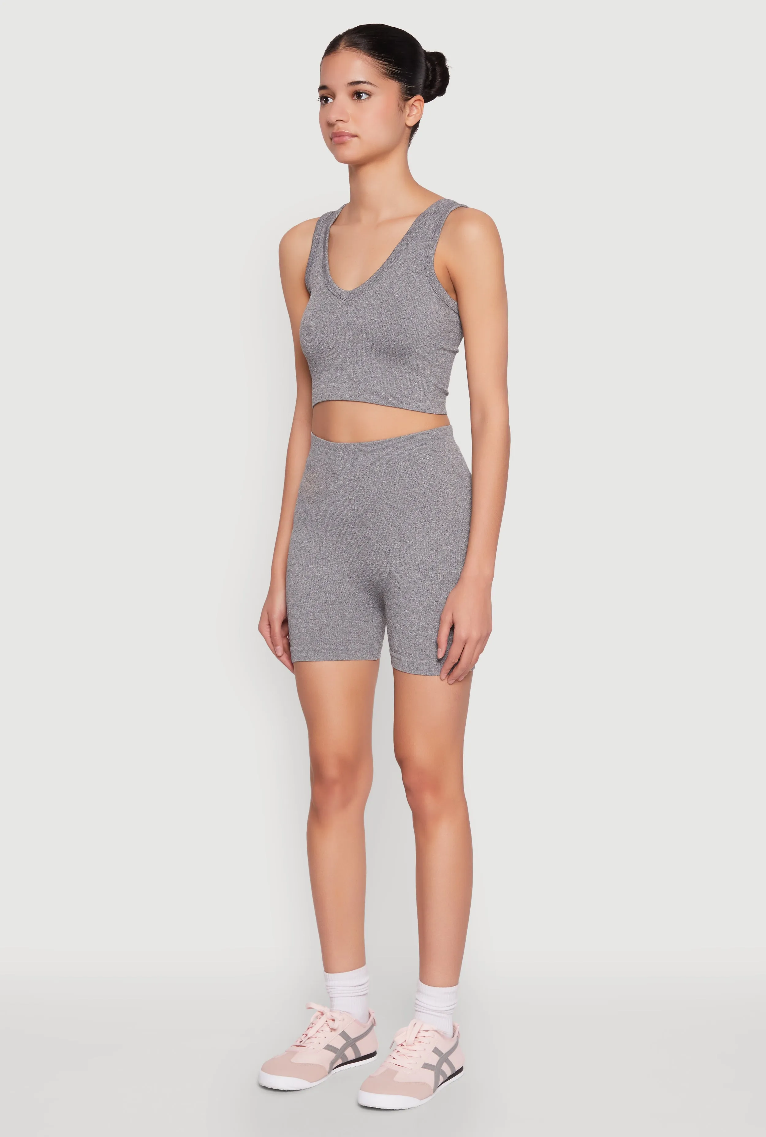 Seamless V Neck Cropped Tank Top and Shorts sold by Rainbow product image thumbnail 3