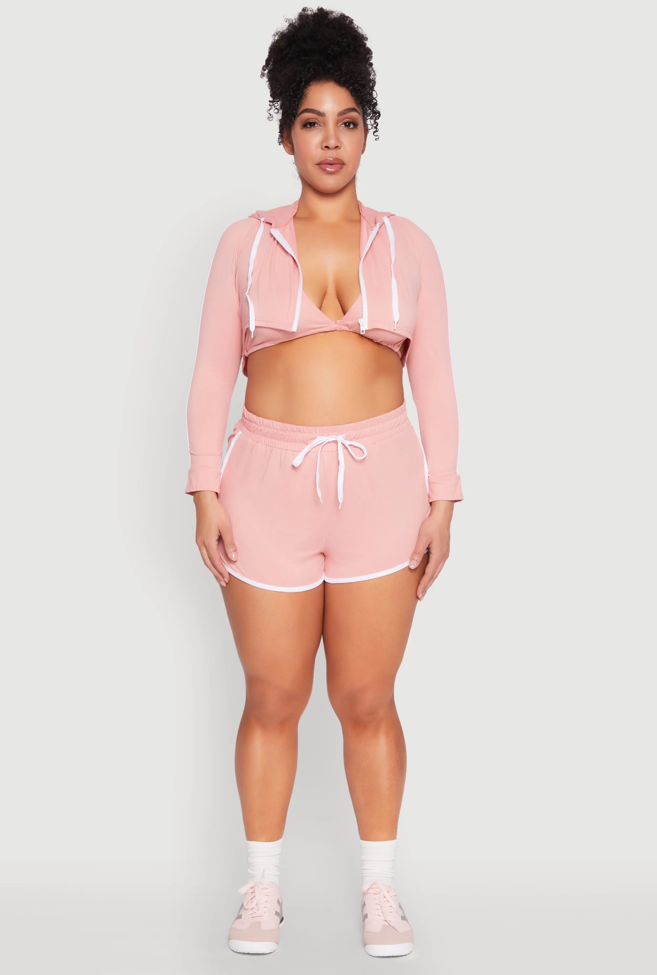 Plus Size Varsity Stripe Zip Front Cropped Hoodie sold by Rainbow product image thumbnail 3