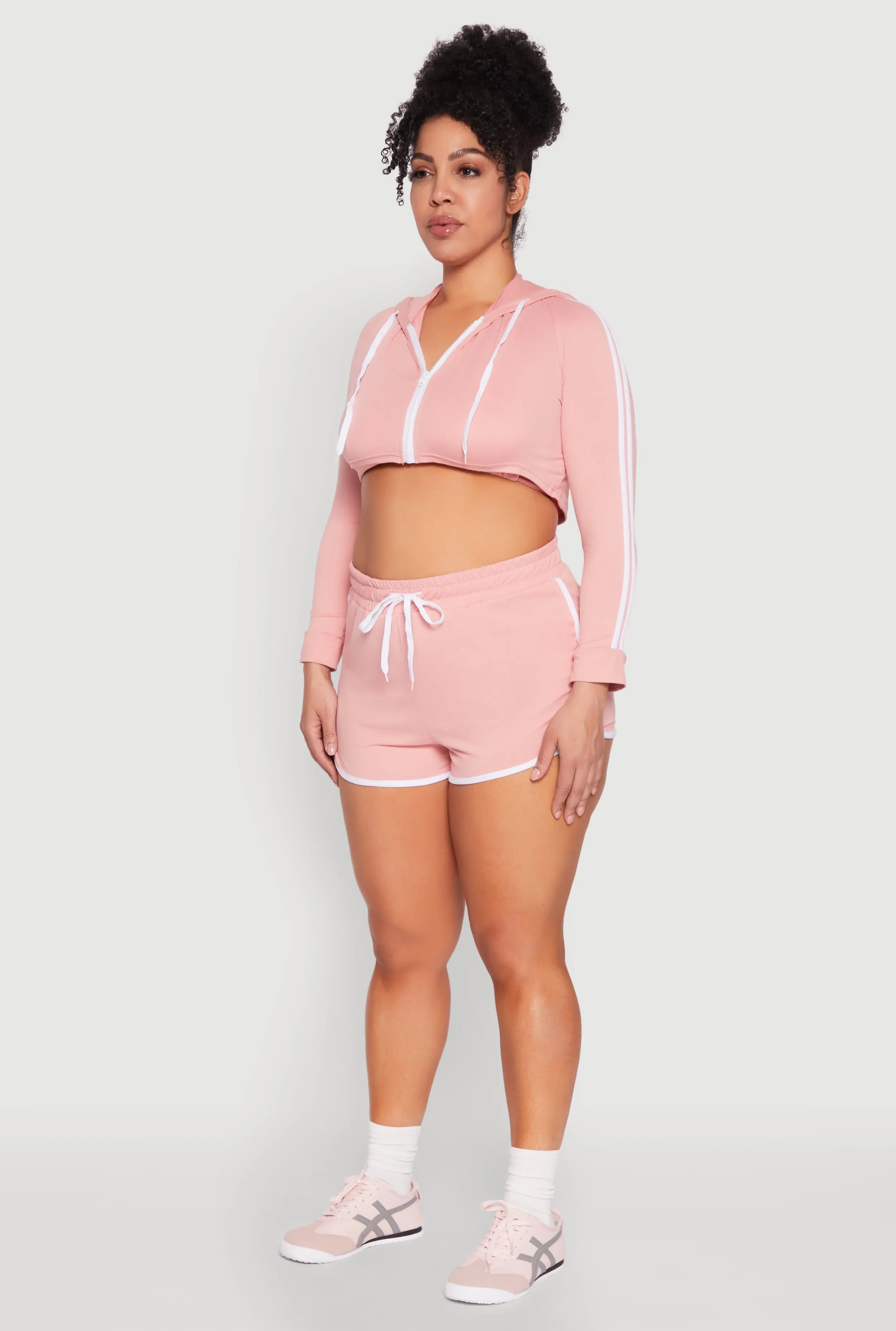 Plus Size Varsity Stripe Zip Front Cropped Hoodie sold by Rainbow product image thumbnail 5