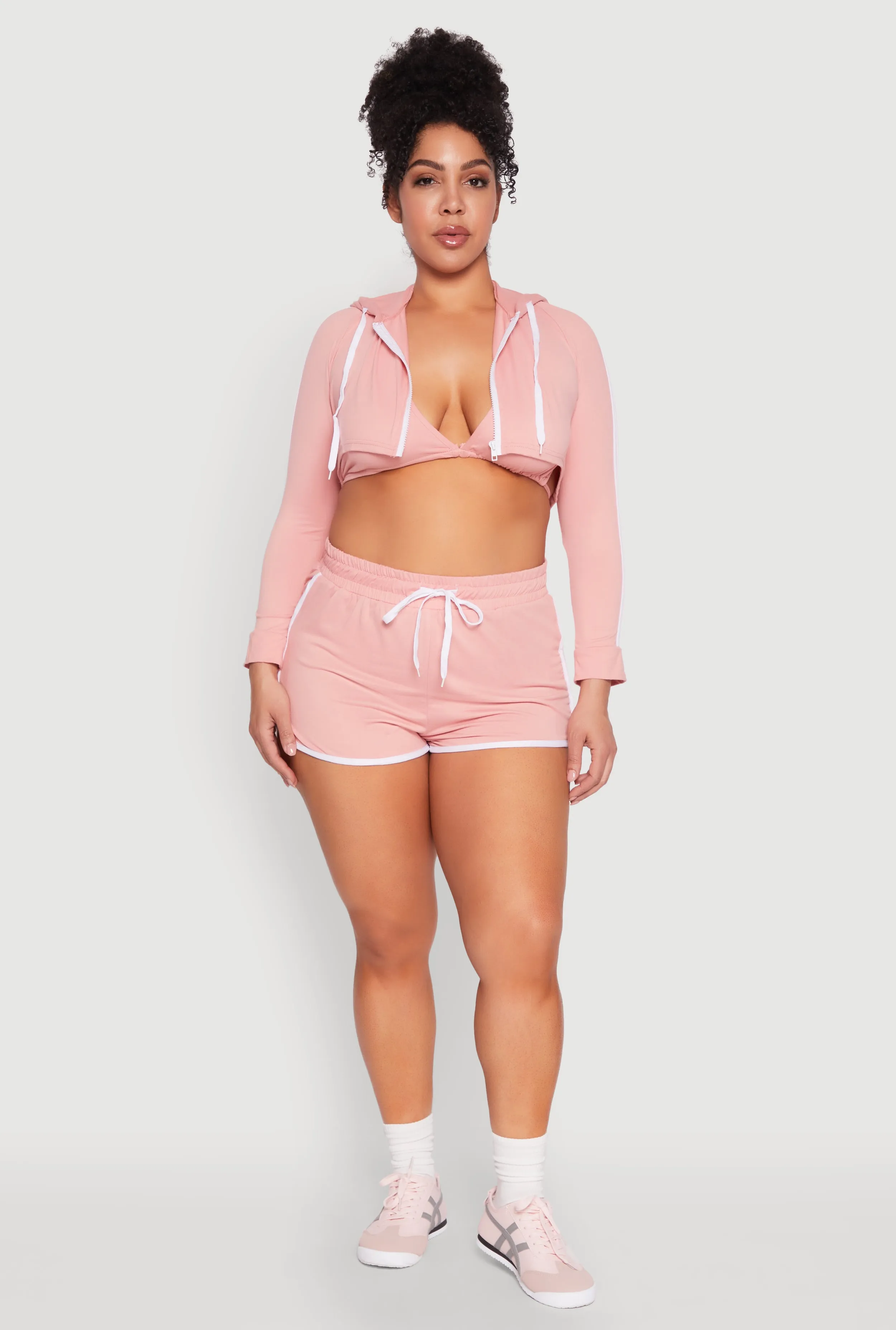 Plus Size Varsity Stripe Zip Front Cropped Hoodie sold by Rainbow product image thumbnail 2