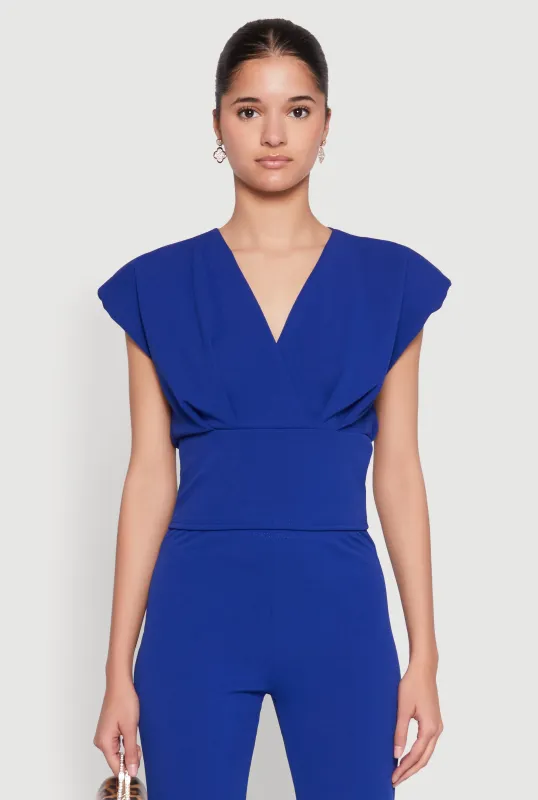 Padded Shoulder V Neck Top sold by Rainbow