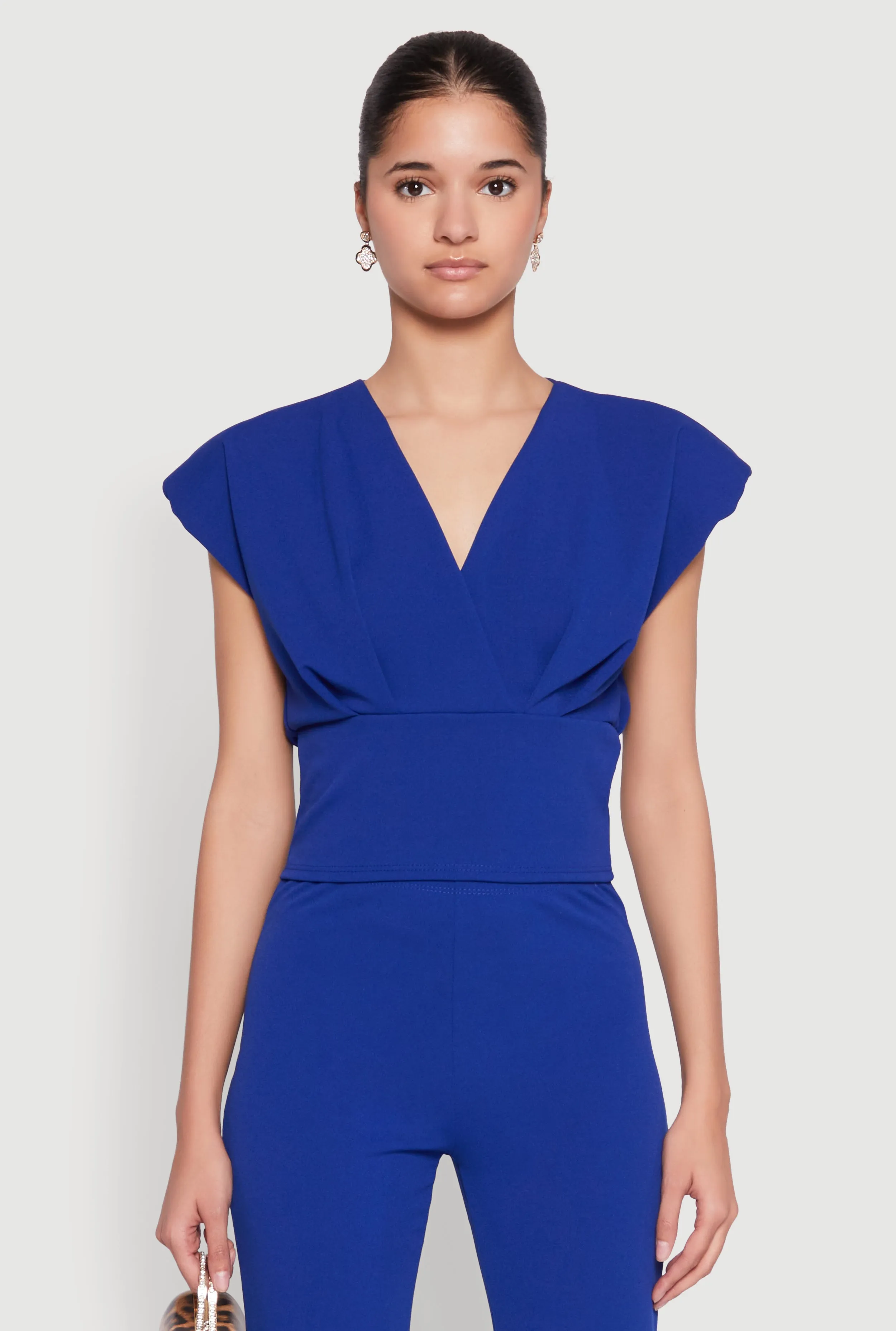 Padded Shoulder V Neck Top sold by Rainbow