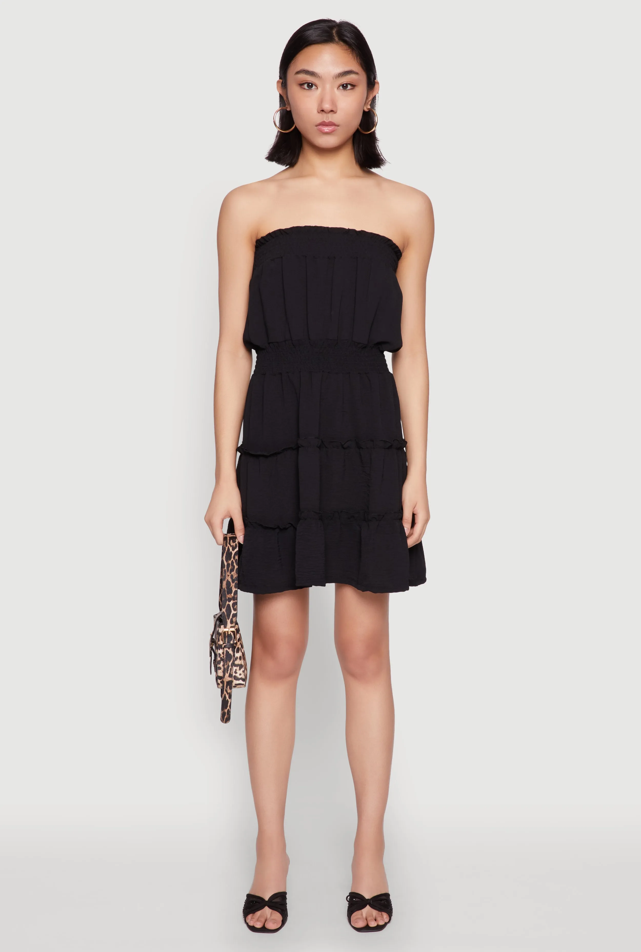 Strapless Smocked Tiered Mini Dress sold by Rainbow