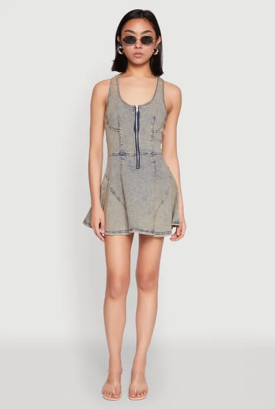 Mineral Wash Racerback Denim Skater Dress sold by Rainbow