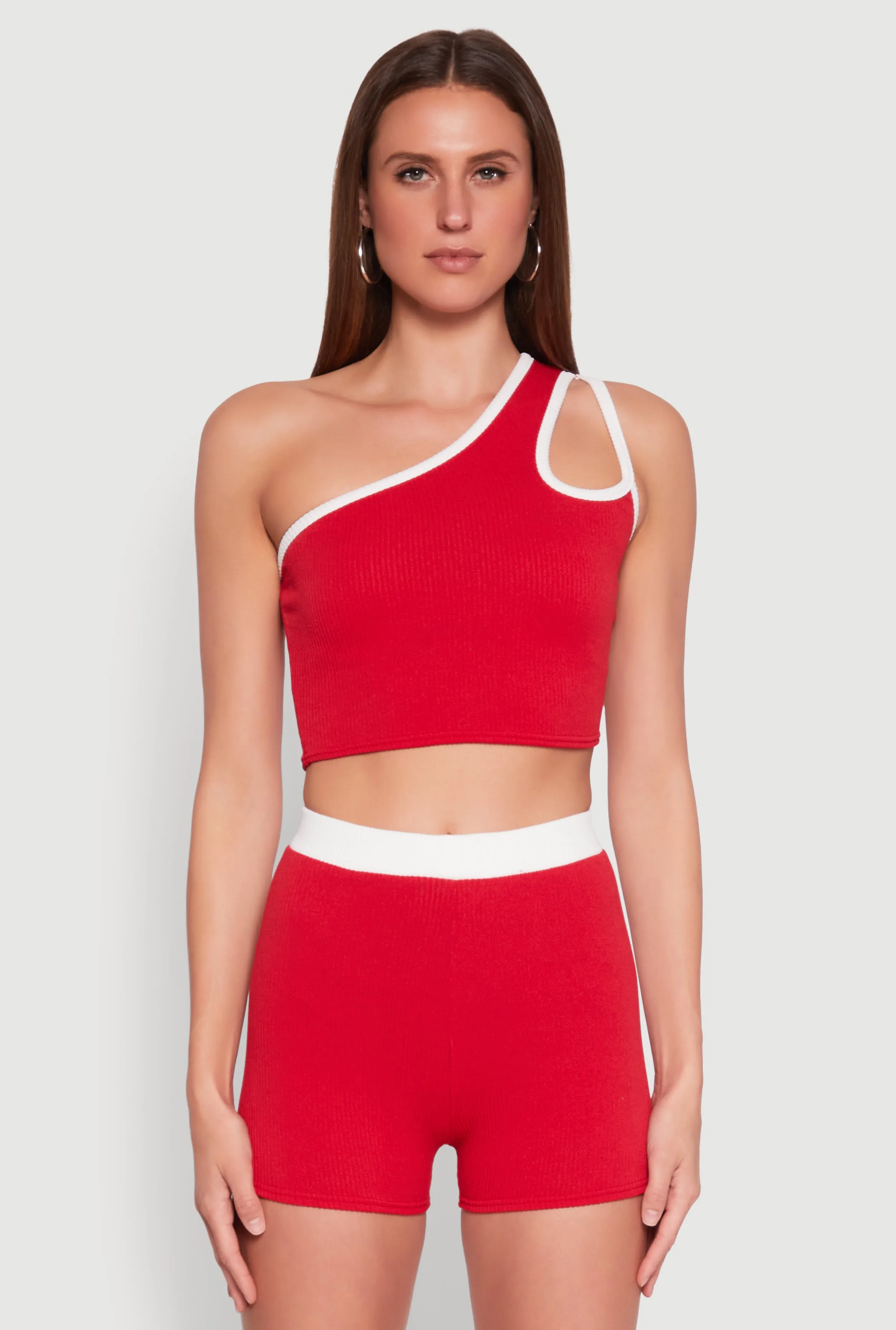 Contrast Trim Keyhole One Shoulder Crop Top sold by Rainbow