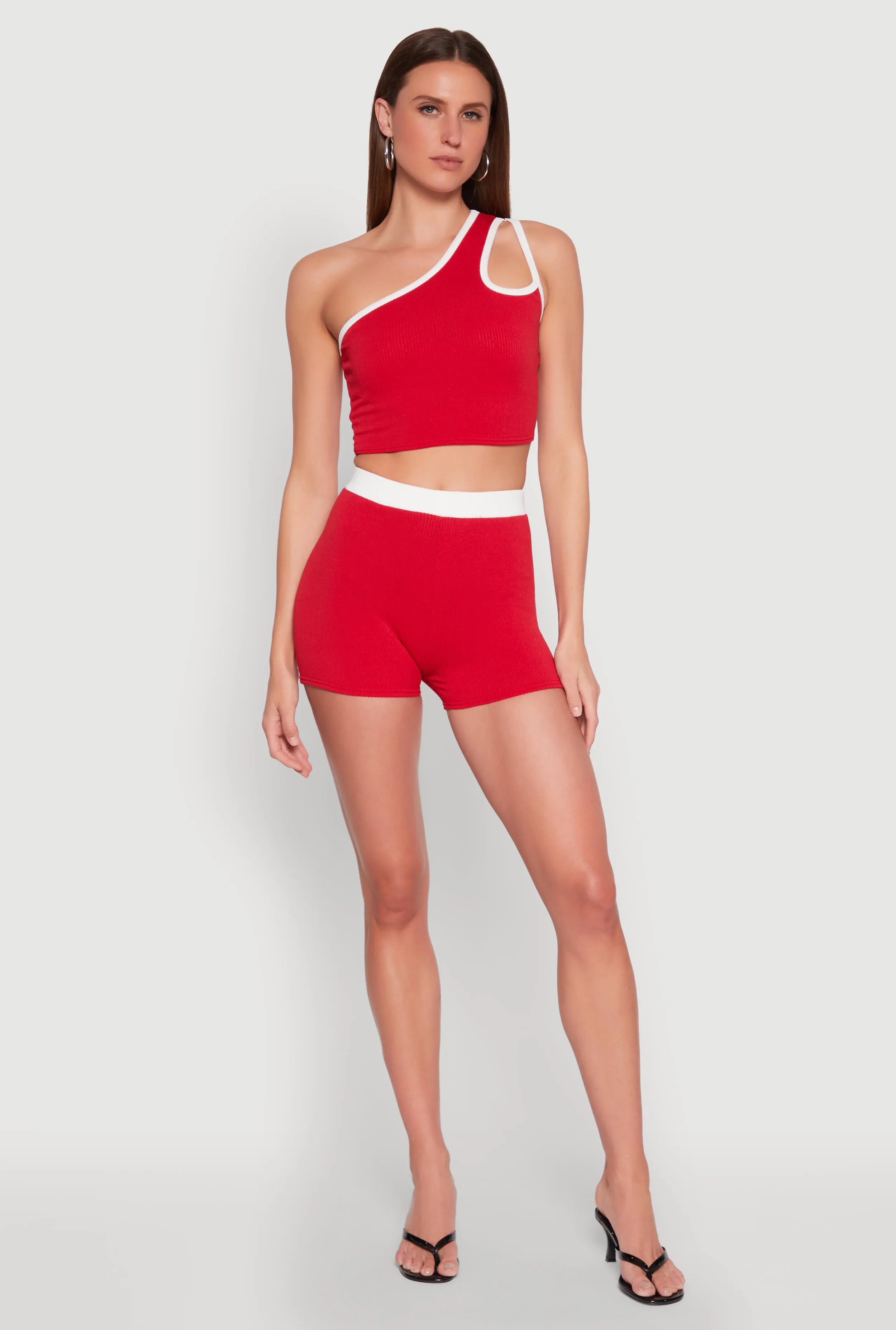 Contrast Trim Keyhole One Shoulder Crop Top sold by Rainbow product image thumbnail 2