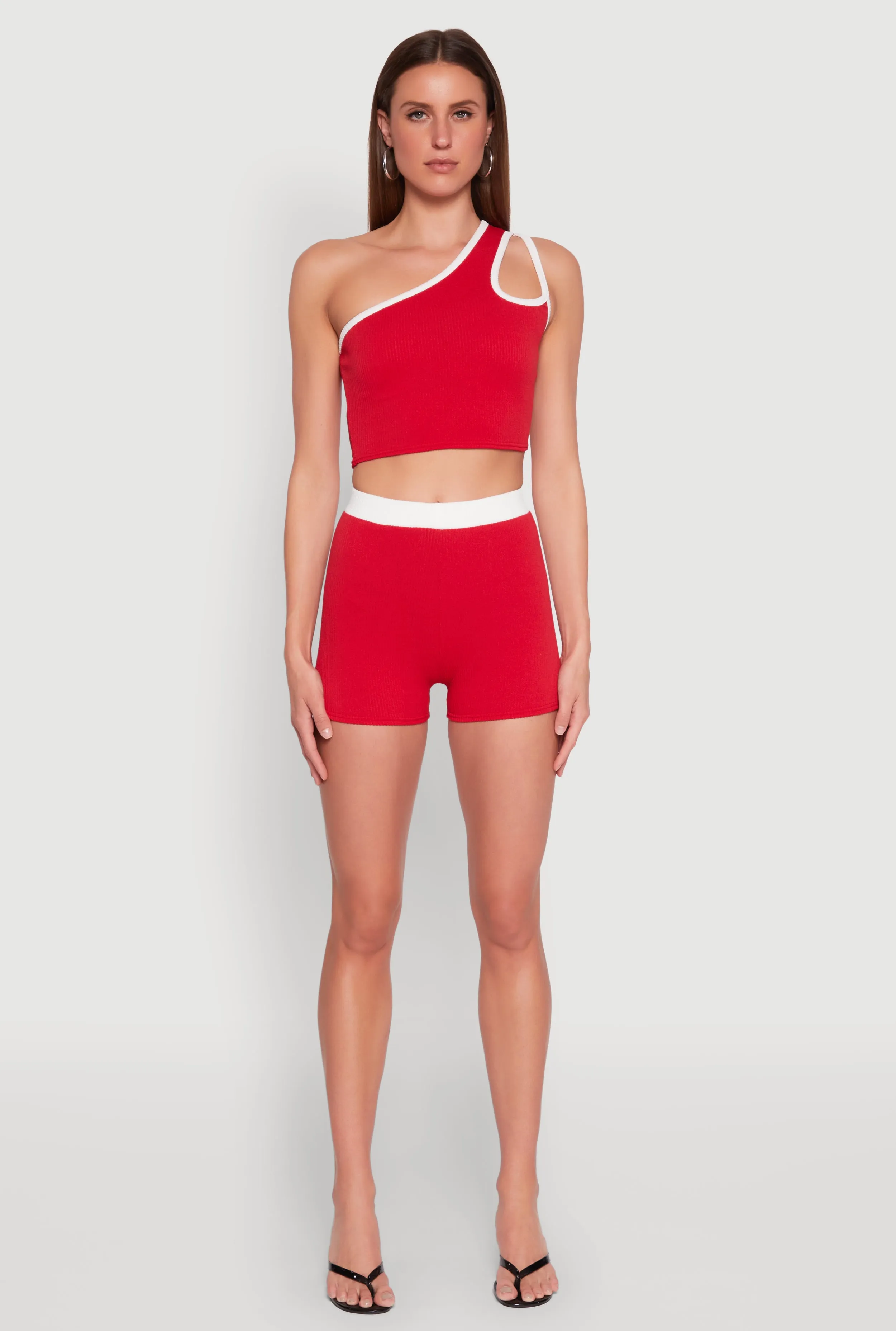 Contrast Trim Keyhole One Shoulder Crop Top sold by Rainbow product image thumbnail 3