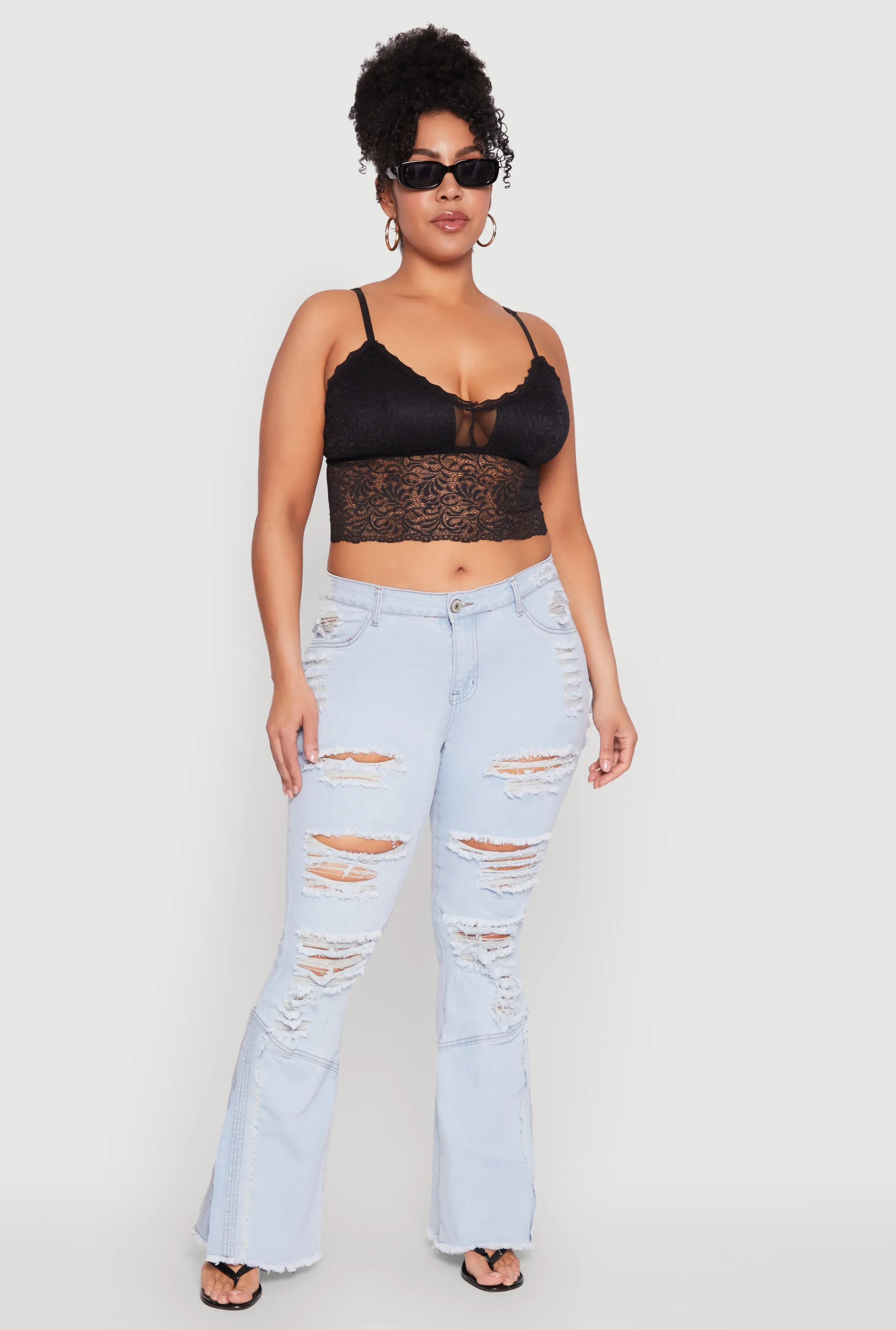 Plus Size Ripped Distressed Flared Jeans sold by Rainbow