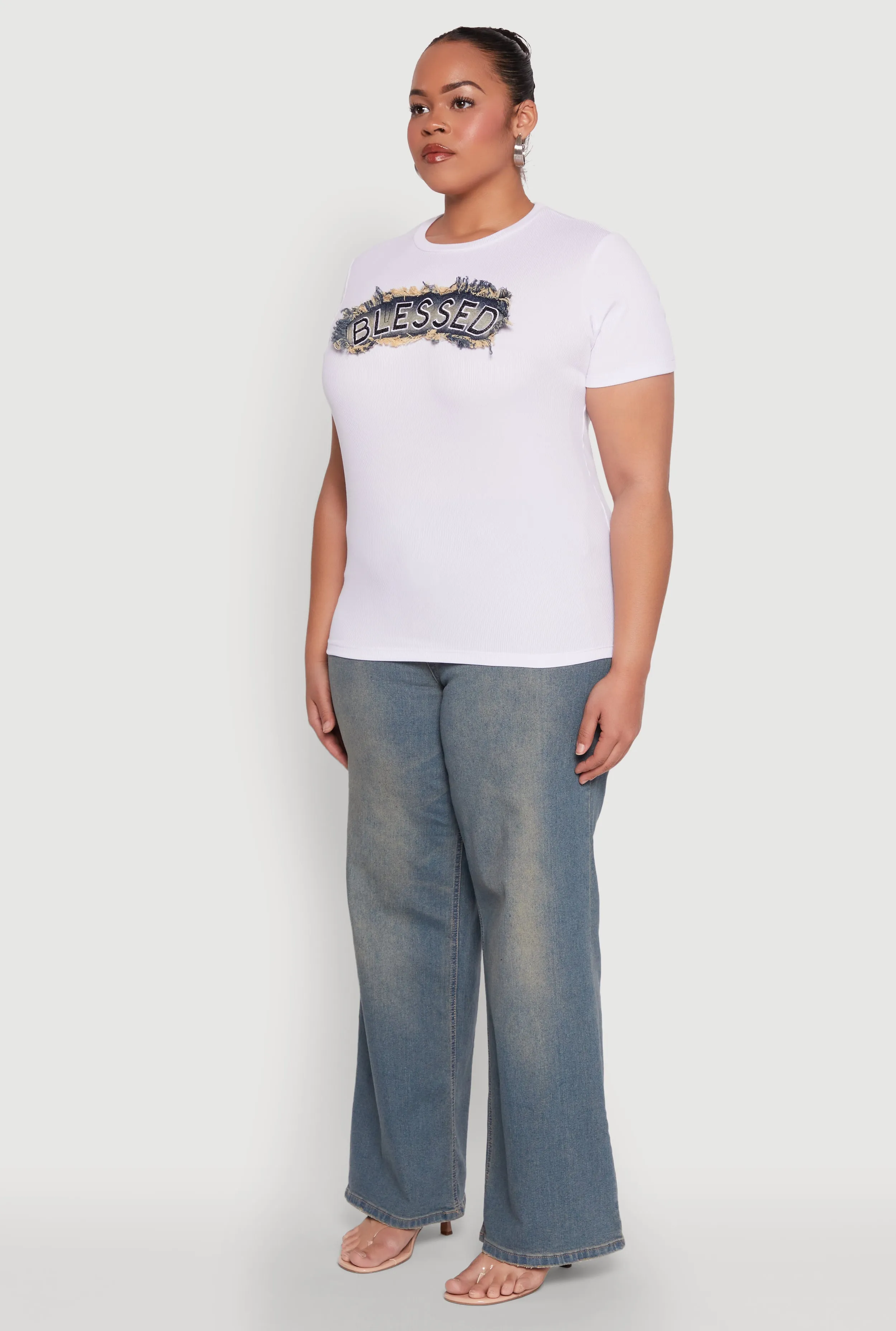 Plus Size Blessed Denim Graphic Patch Tee sold by Rainbow product image thumbnail 5