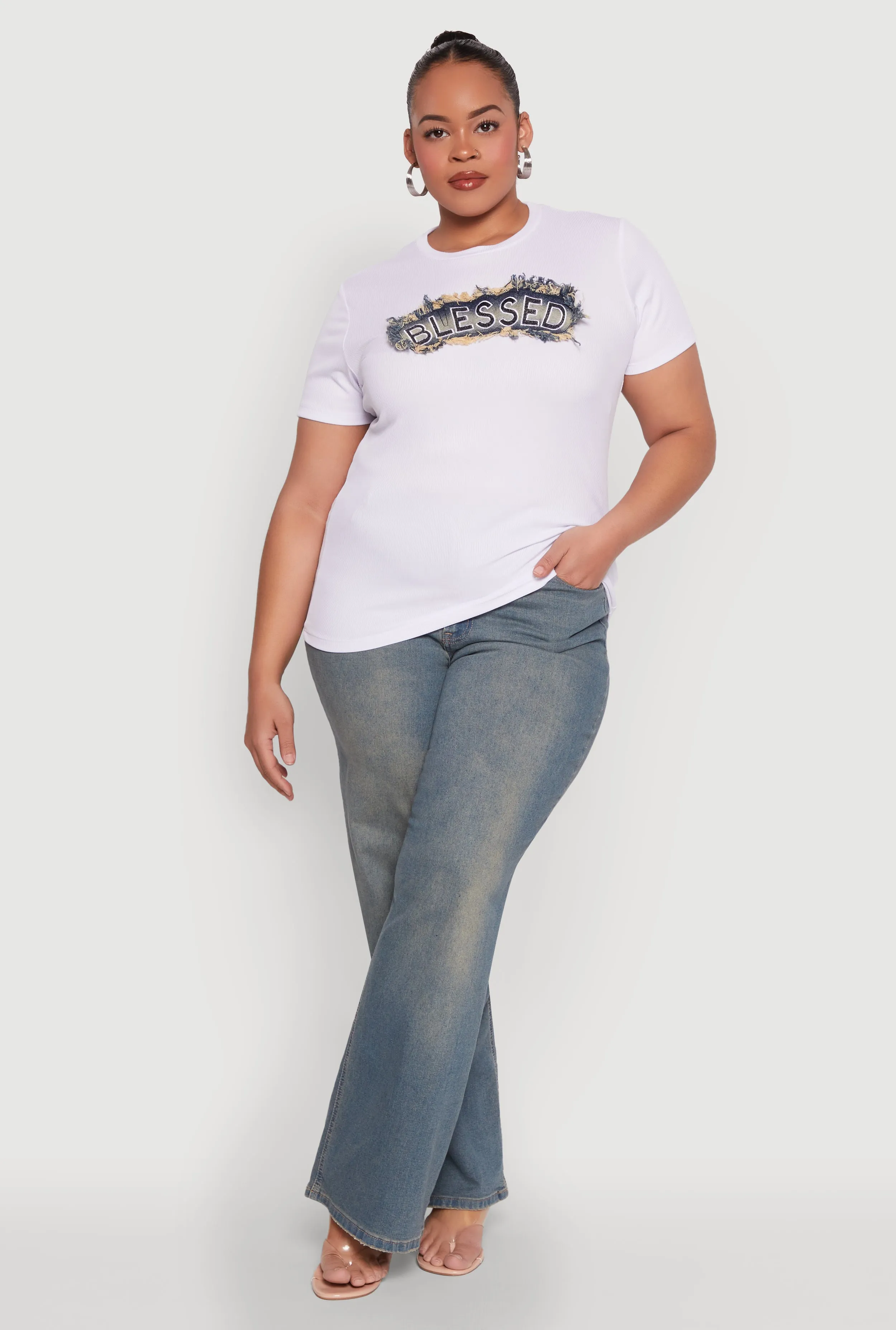 Plus Size Blessed Denim Graphic Patch Tee sold by Rainbow product image thumbnail 3