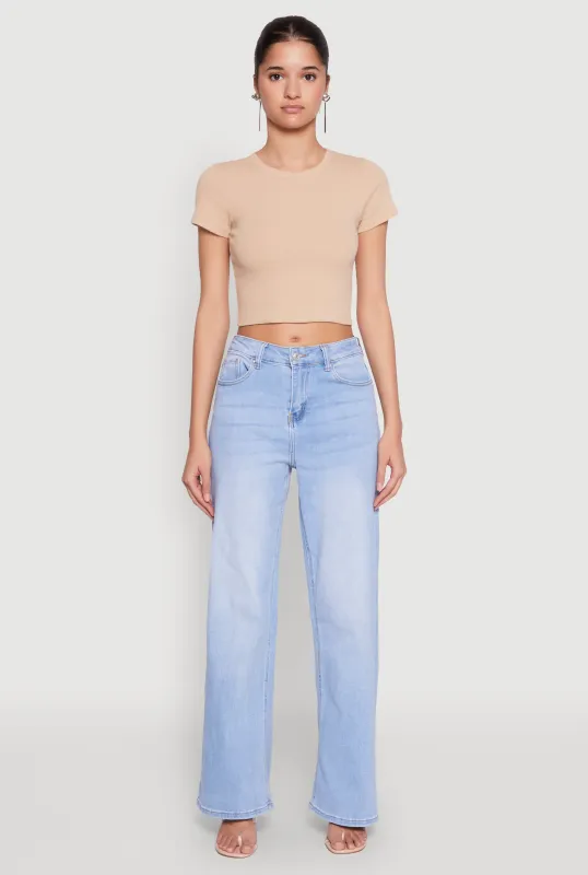 Basic Ribbed Knit Cropped Tee sold by Rainbow