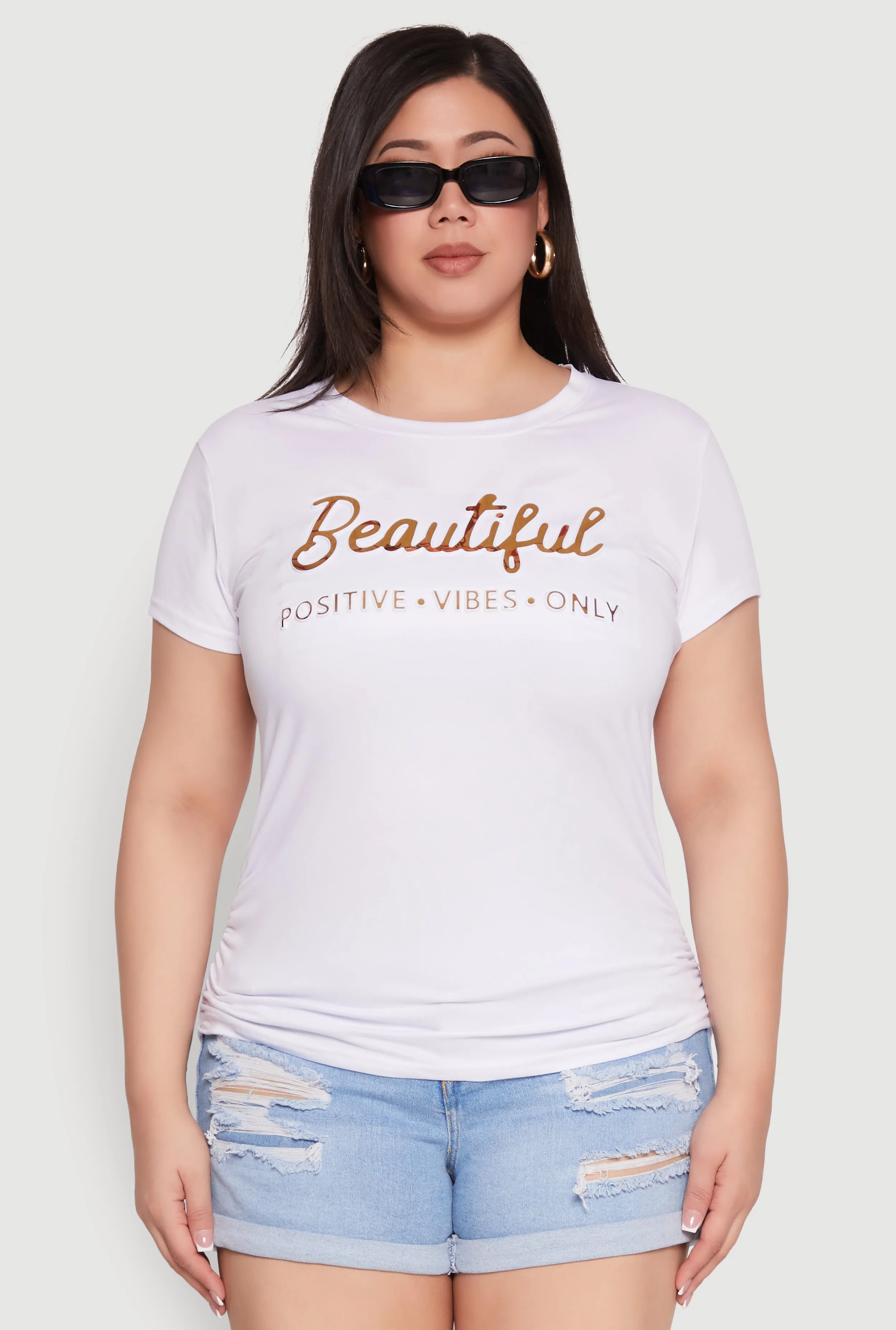 Plus Size Ruched 3D Beautiful Foil Graphic Tee sold by Rainbow product image thumbnail 2