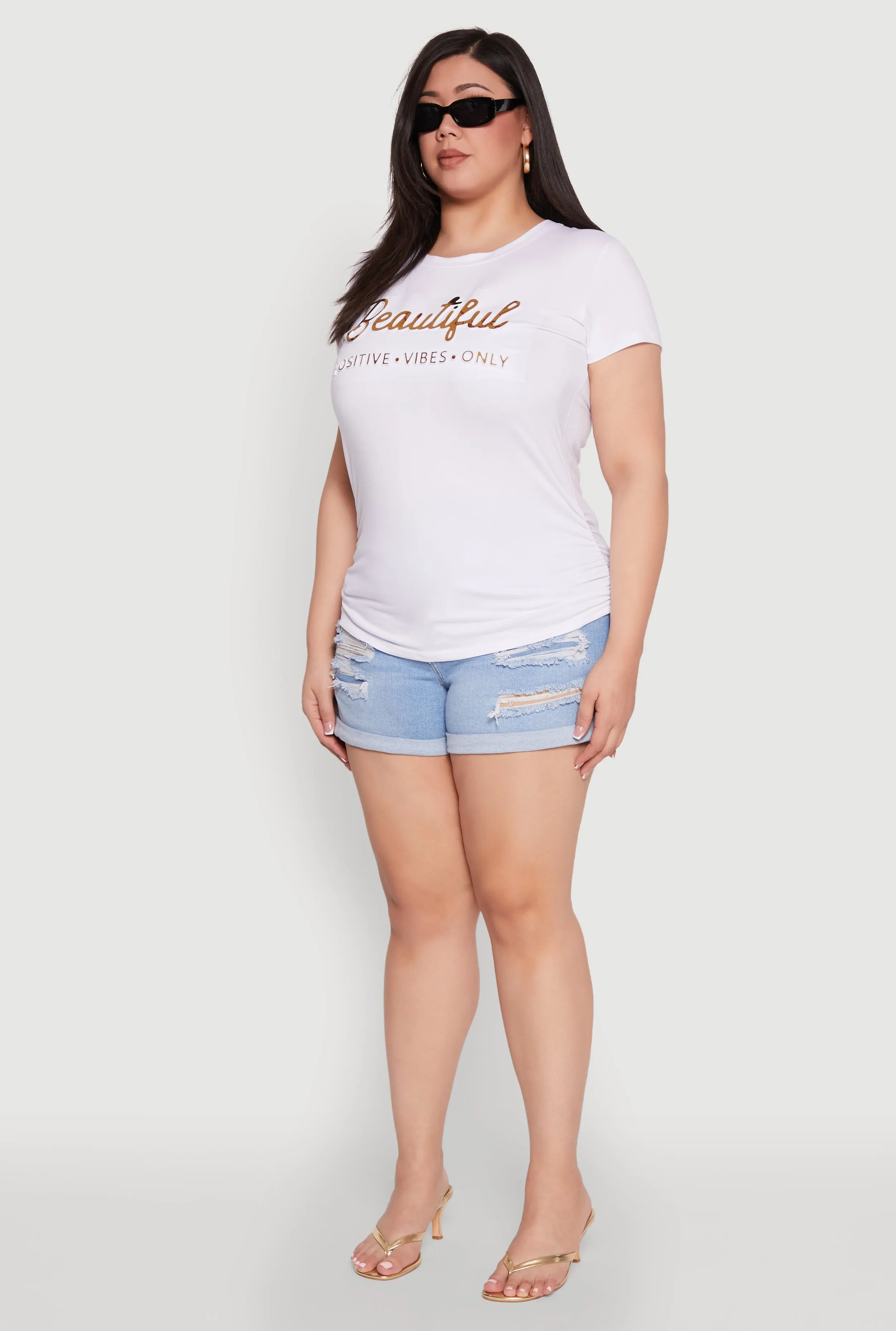 Plus Size Ruched 3D Beautiful Foil Graphic Tee sold by Rainbow product image thumbnail 5