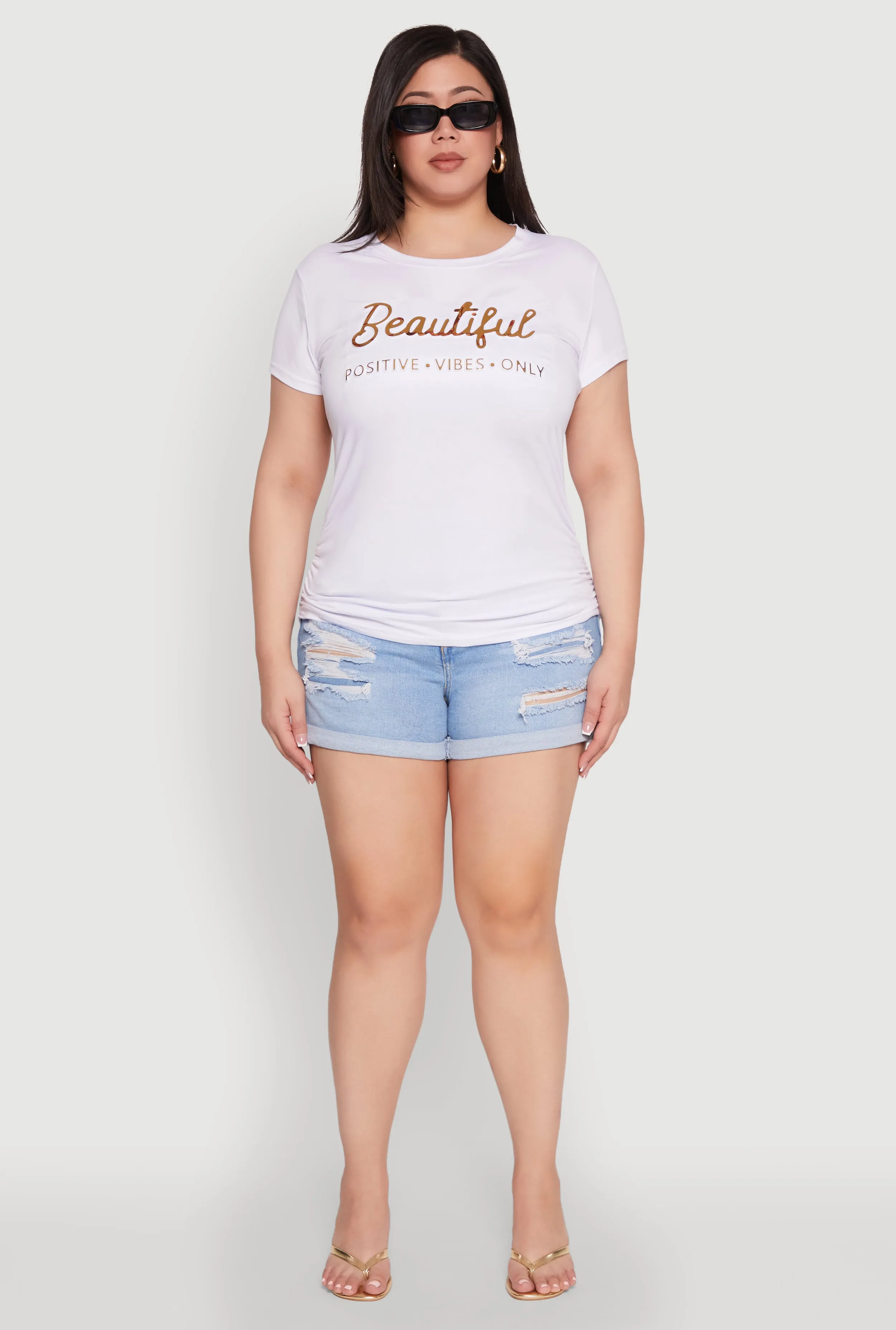 Plus Size Ruched 3D Beautiful Foil Graphic Tee sold by Rainbow product image thumbnail 3
