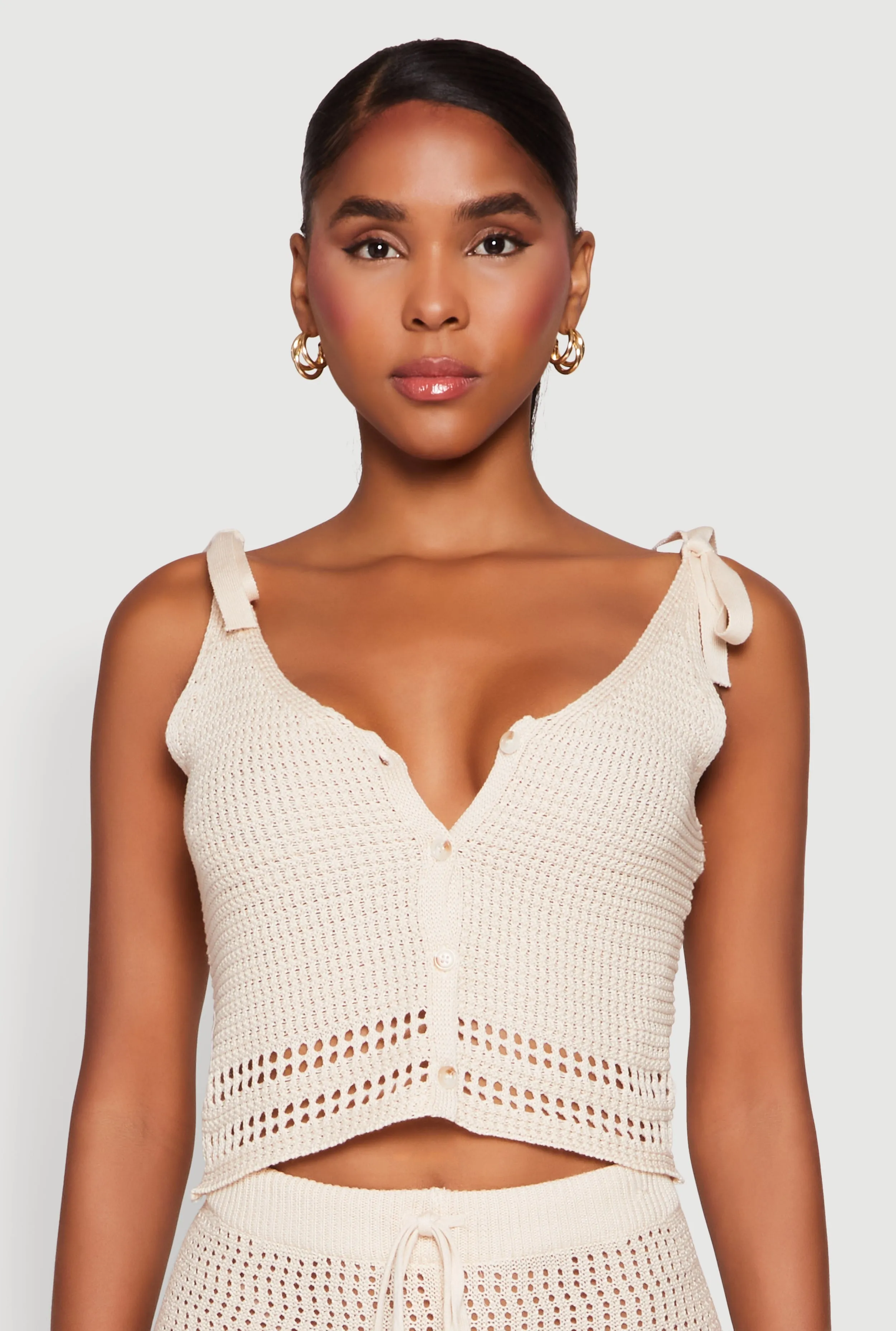 Crochet Tie Sleeve Crop Top sold by Rainbow