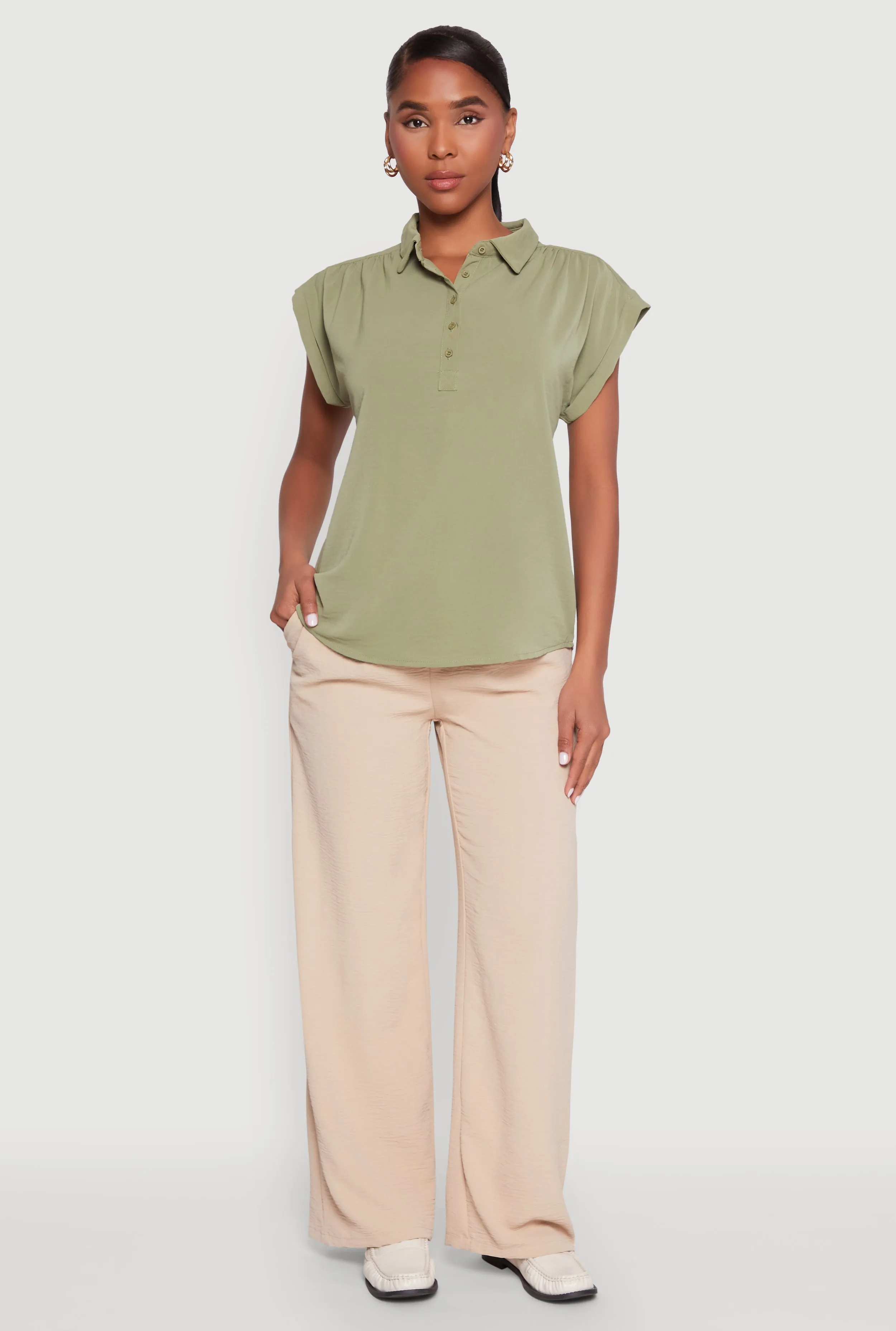 Ruched Cap Sleeve Blouse sold by Rainbow