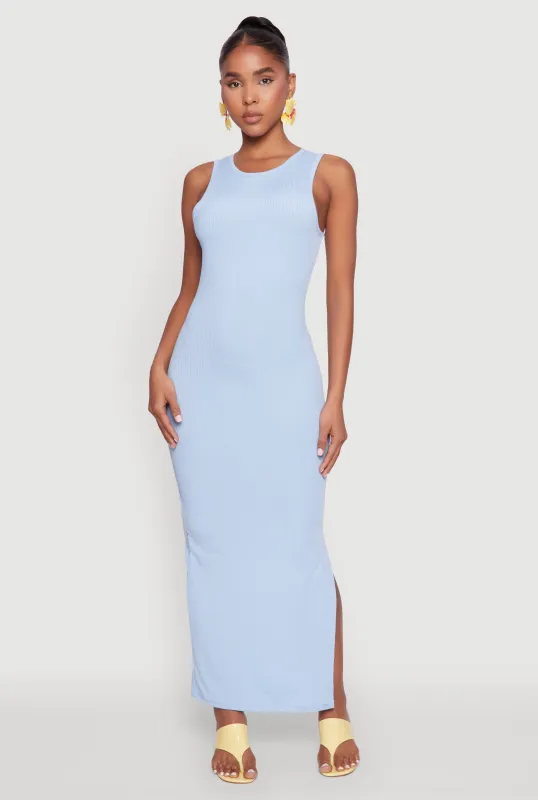 Rib Knit Side Slit Maxi Dress sold by Rainbow